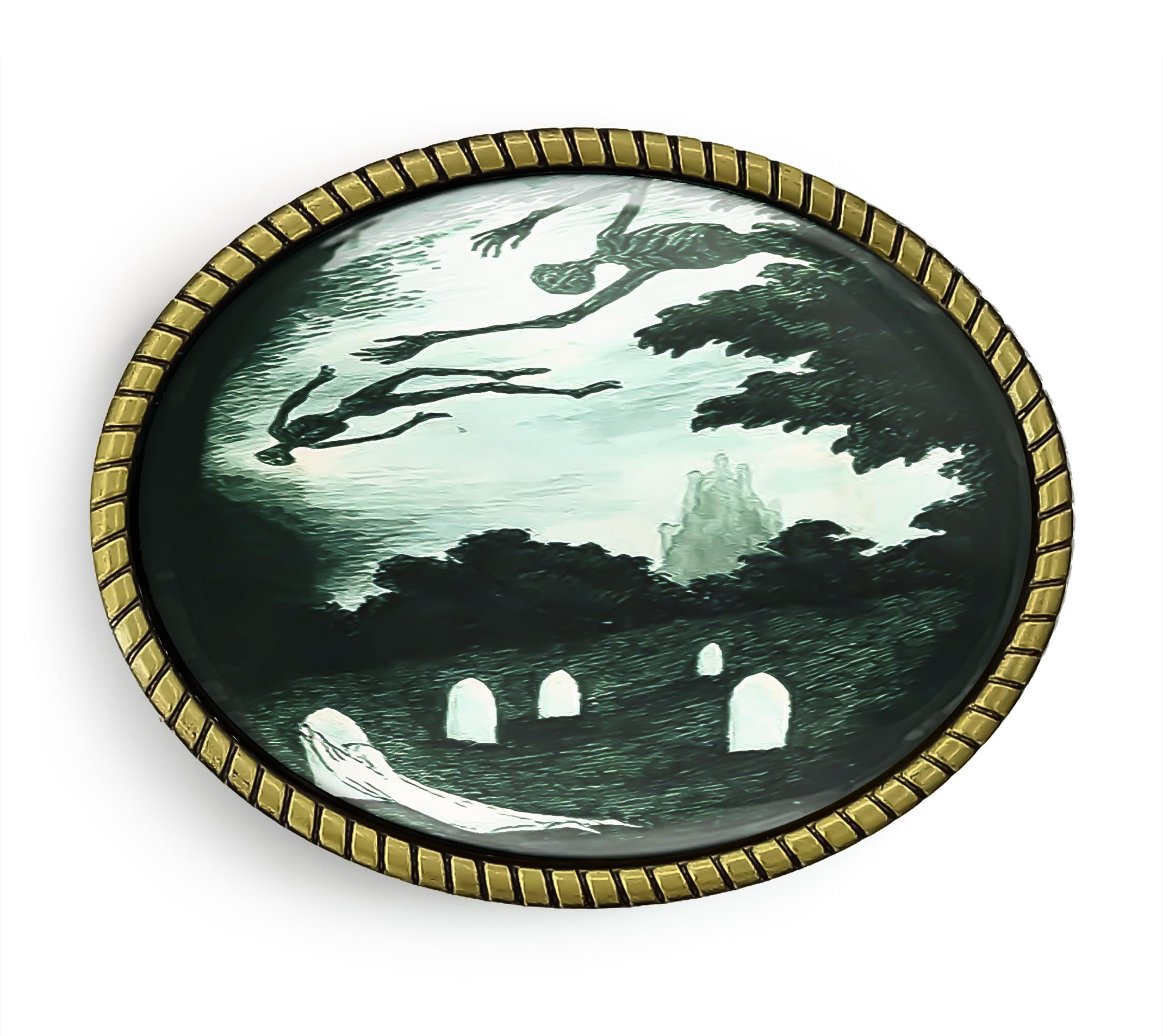 Lost Spirits Belt Buckle - Haunted Cemetery Gothic Handmade Oval Buckle (Antique Gold)