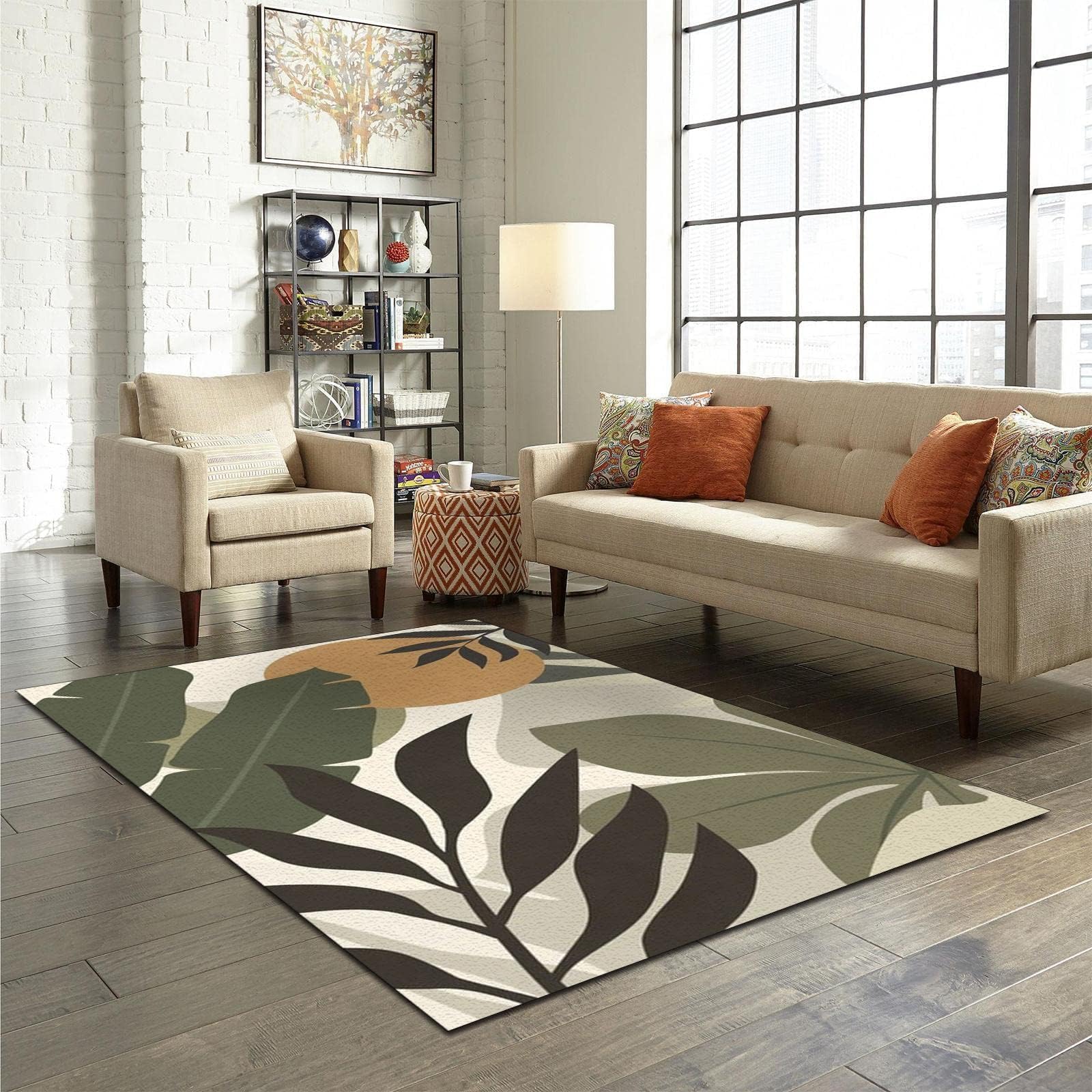 Tapis de Décoration Feuille De Palmier Simple, 140 x 200 cm Tapis Moquette de Chambre à Poils Ras, Paillasson Intérieur - pour Chambre à Coucher de Salon