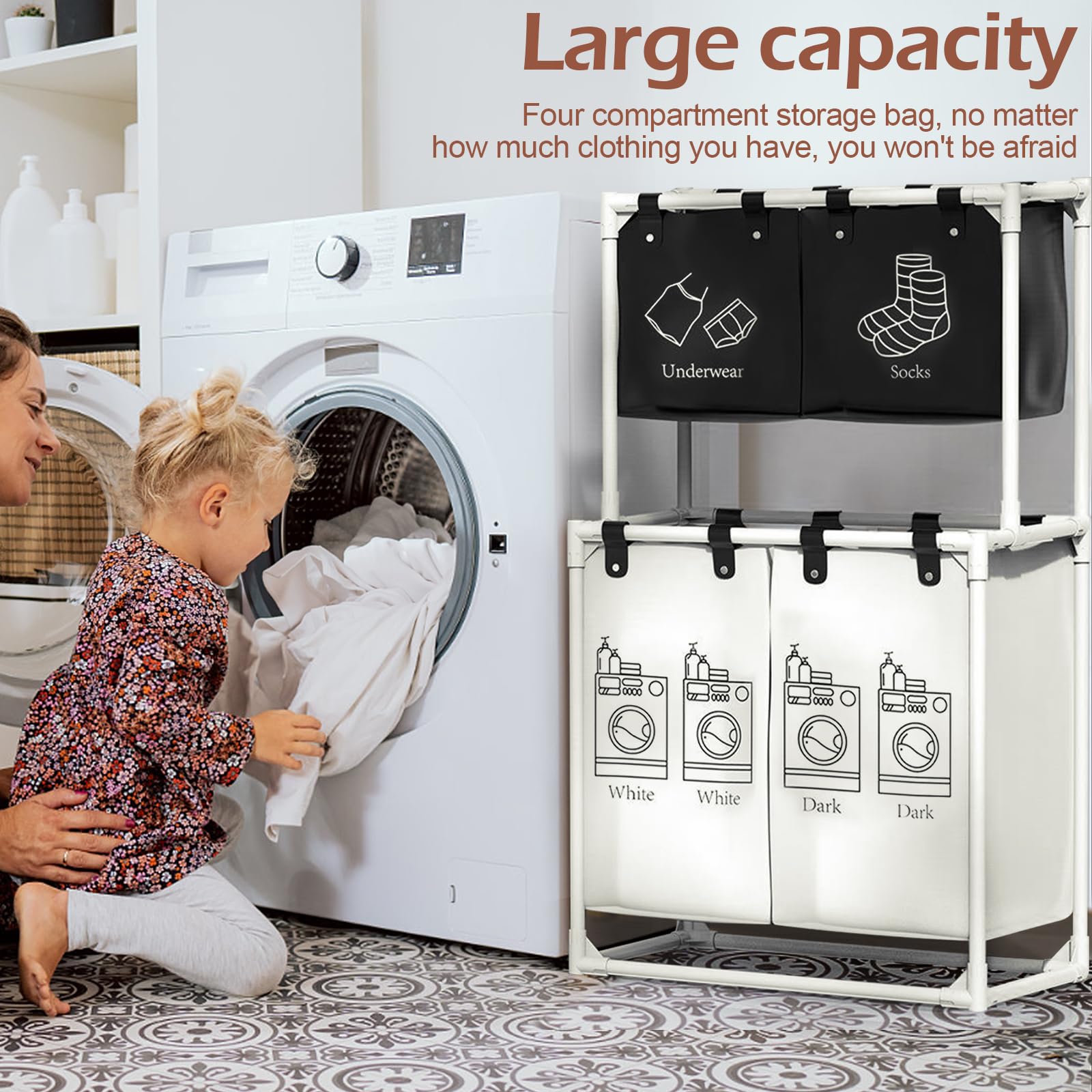 Cesto impermeabile, 4 cesti assortiti verticali, Cesti per la biancheria, Bagno, Ordinamento