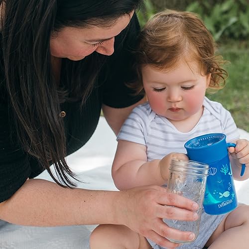 Miniatura 60 de Dr. Brown’s Milestones Cheers360 Taza azul y verde, de 10 oz, 2 PK Paquete de 2 animales azules y verdes