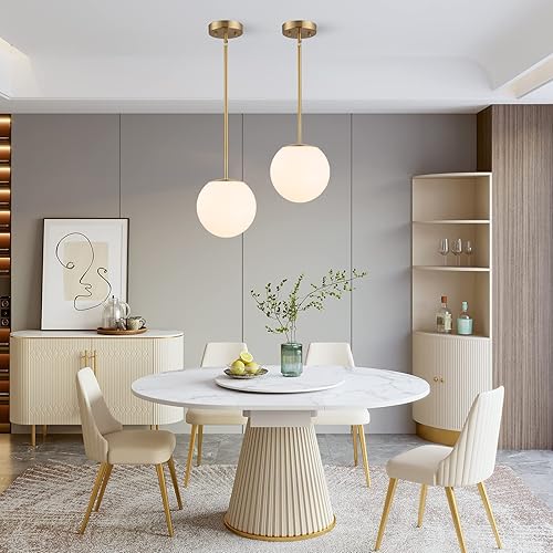 Miniatura 6 de Lámpara colgante moderna de cristal de ópalo de mediados de siglo, acabado dorado, iluminación colgante de vidrio de 2 luces para cocina, isla,