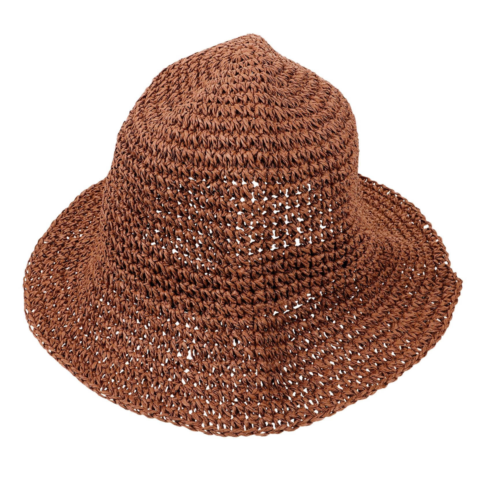 5 Pz Cappello di Paglia Intrecciato Cappello a Secchiello per Feste in Spiaggia da con Protezione Solare Estivo di Tessitura Papiro Brown