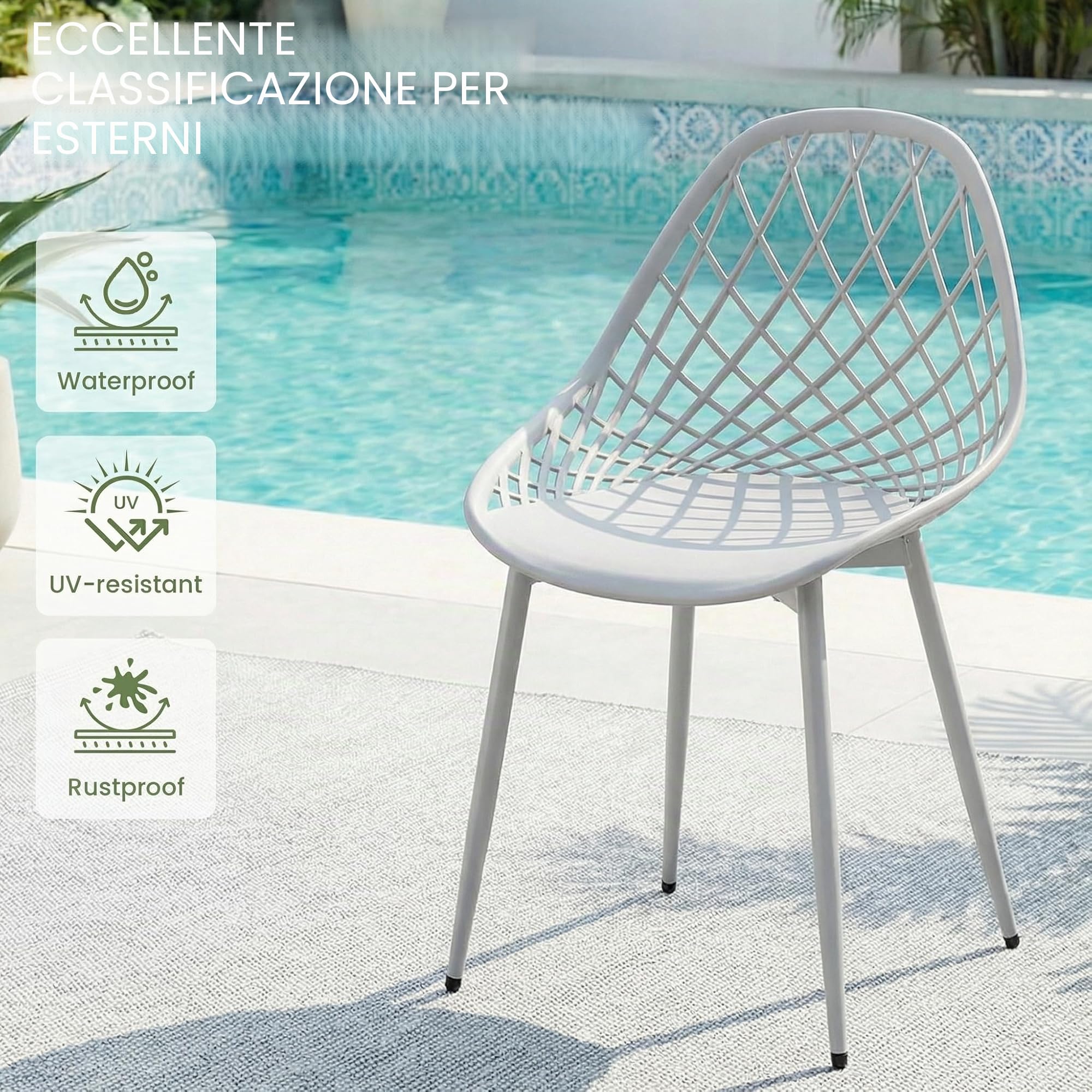 buybyroom Sedia scandinava Set di 4 sedie da pranzo con gambe in metallo, gambe regolabili per sala da pranzo, soggiorno, cucina e camera da letto, grigio