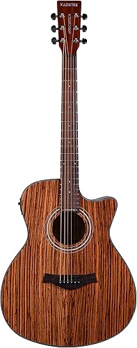 Miniatura 3 de Kadence Acoustica Series - Guitarra electroacústica de madera (madera de cebra)  Guitarra electroacústica con pastilla, afinador integrado y bolsa
