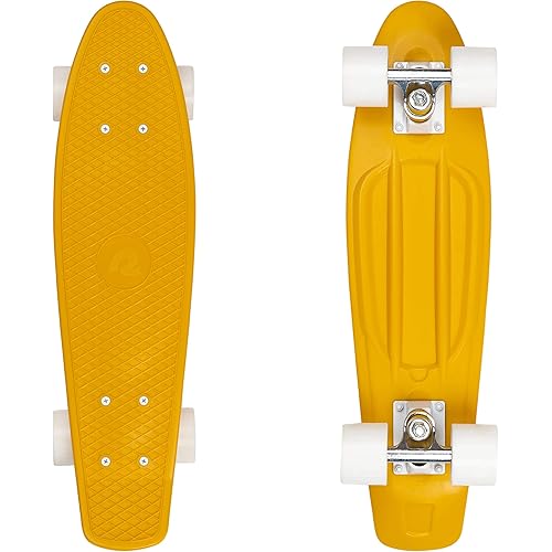 Retrospec Quip Mini Cruiser Skateboard 22.5" and 27" Classic Retro Plastic Cruiser Complete Skateboard with ABEC 7 Bearings and PU Wheels Compact Board with Grippy, Molded Waffle Deck
