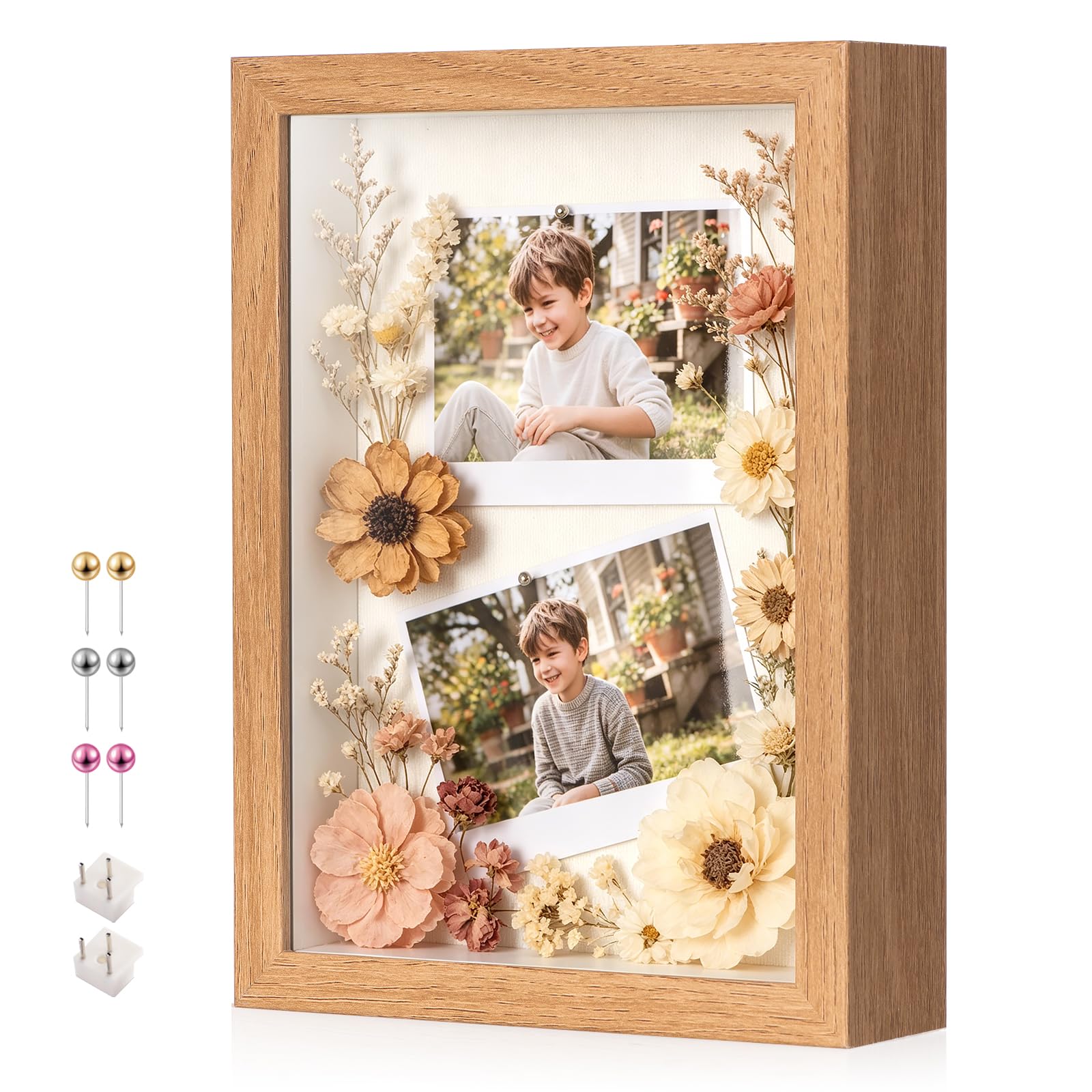 MGLIFEUL A5 Small Shadow Box Frame with Real Glass & Soft Linen Back