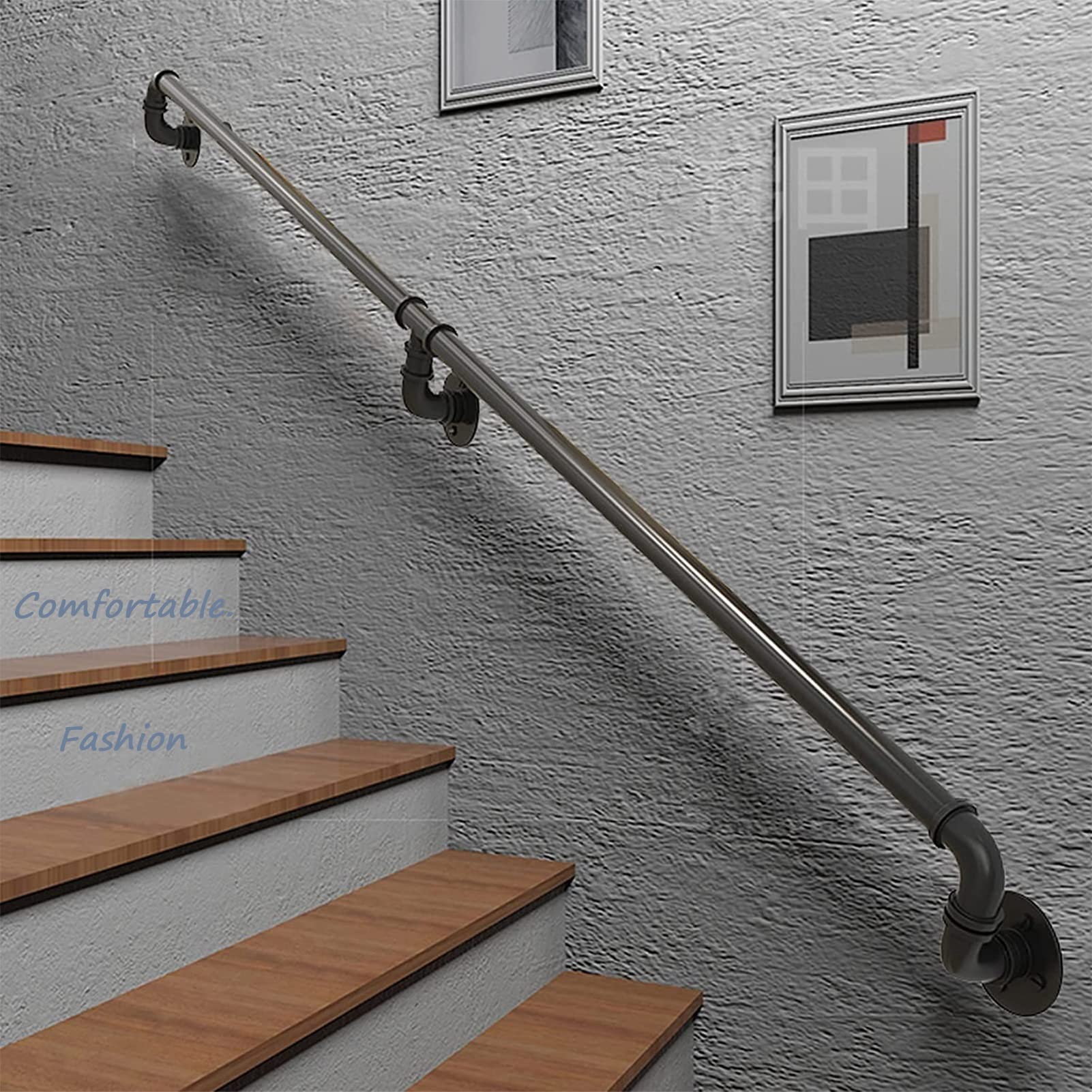 Pasamanos para escaleras - Kit completo 30 cm-600 cm, balaustres de pared Pasamanos Lofts Bar Mostrador Riel para pies Pasamanos de escalera de pared, Pasamanos negro para exteriores ( Size : 5.1m )