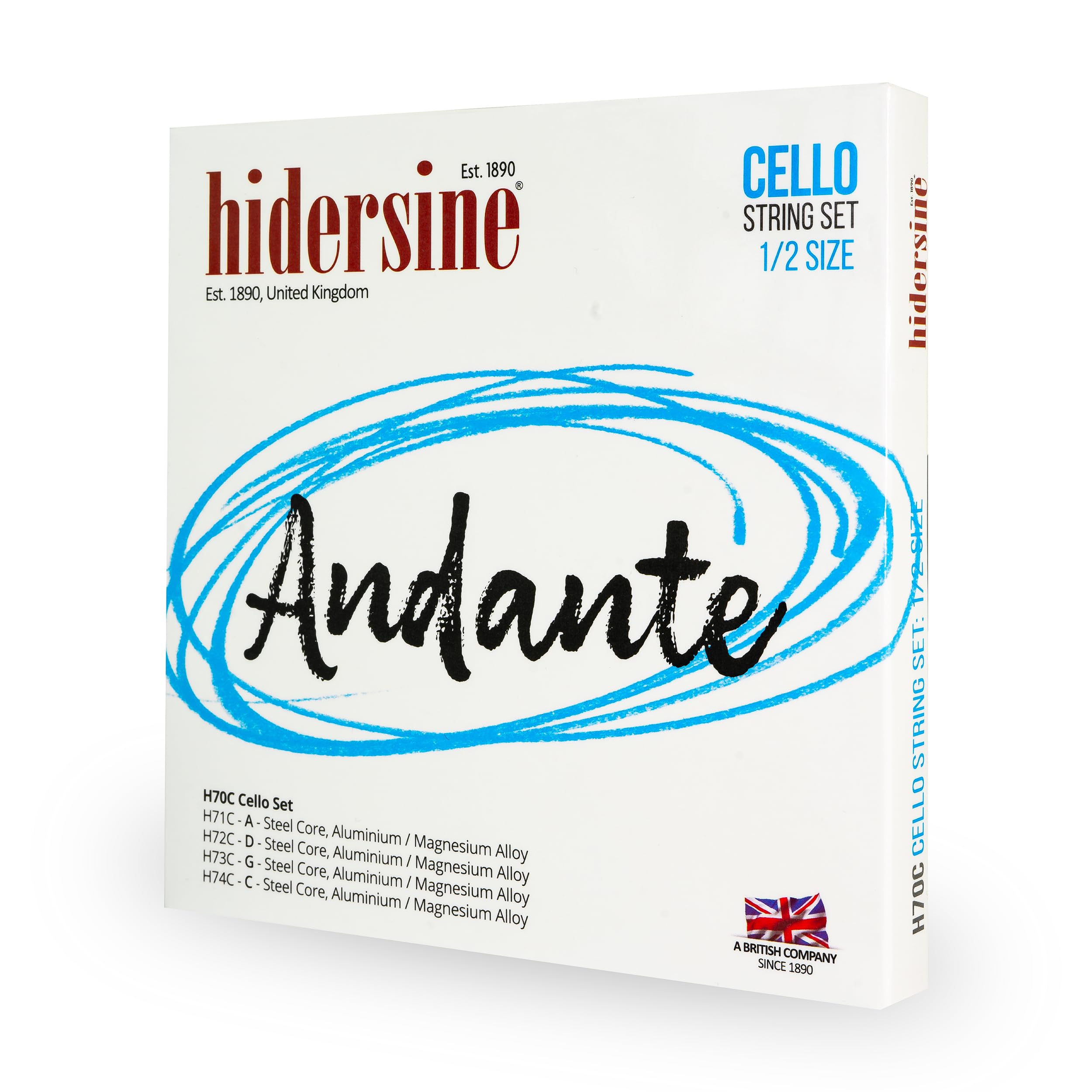 Hidersine Andante CELLO String SET for 1/2 size. Steel Core