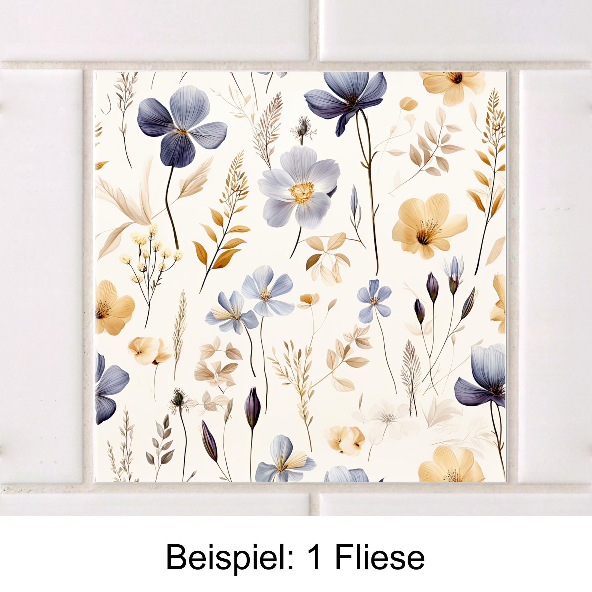 GRAZDesign Fliesenaufkleber Bad & Küche Blumen Muster Wiese, Klebefliesen selbstklebend - 15x15cm / 50 Stück