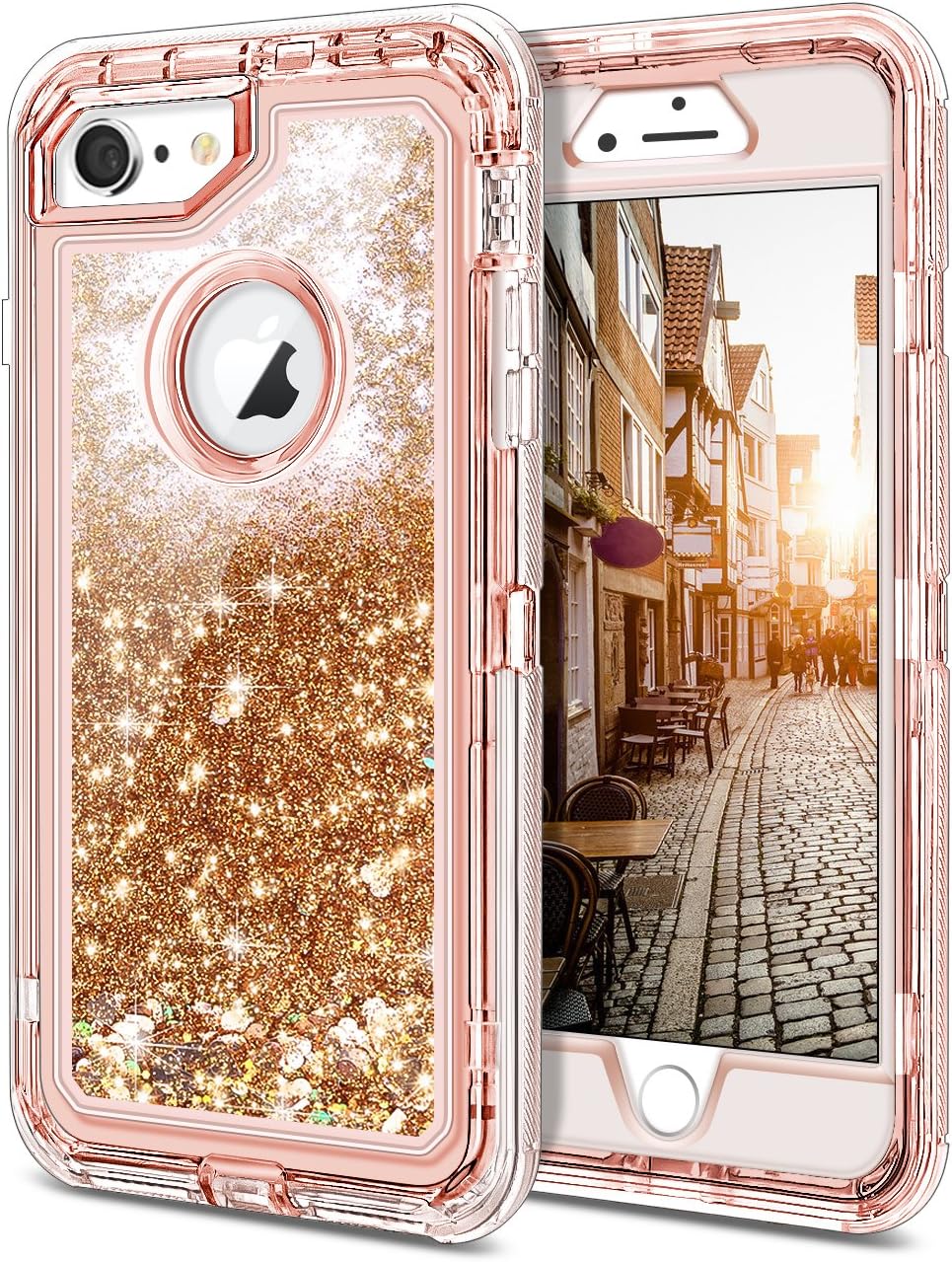 JAKPAK iPhone 6 Case, iPhone 6S Case Shockproof Glitter Flowing Liquid Bling Sparkle Cover for Girl Woman Heavy Duty Full Body Protective Shell for iPhone 6S iPhone 6 4.7 inches Rose Gold