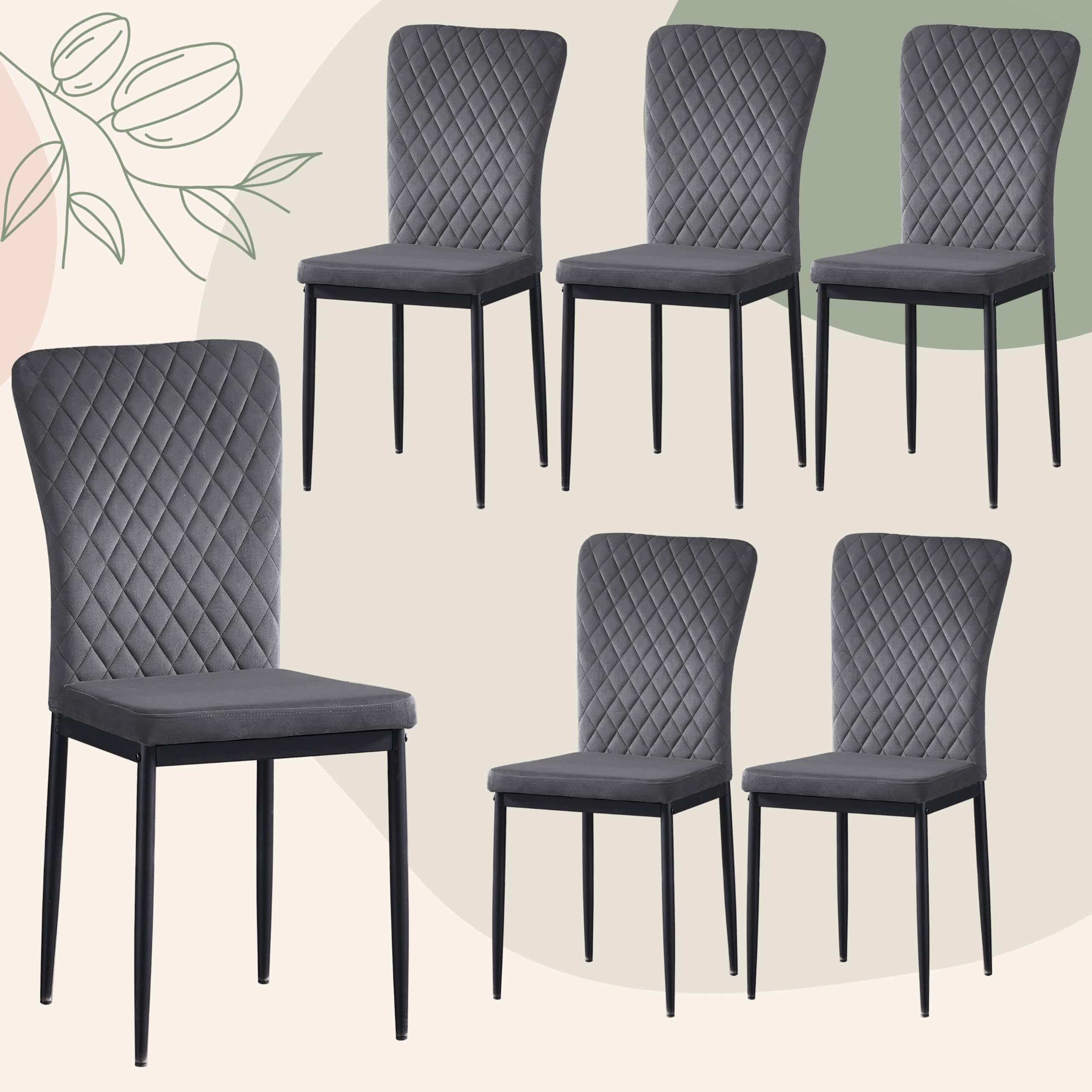 JaHECOME Velvet Dining Chairs Set of 6 Kitchen Living Room Chairs High Back Upholstered Padded Seat Metal Legs(6,Grey)