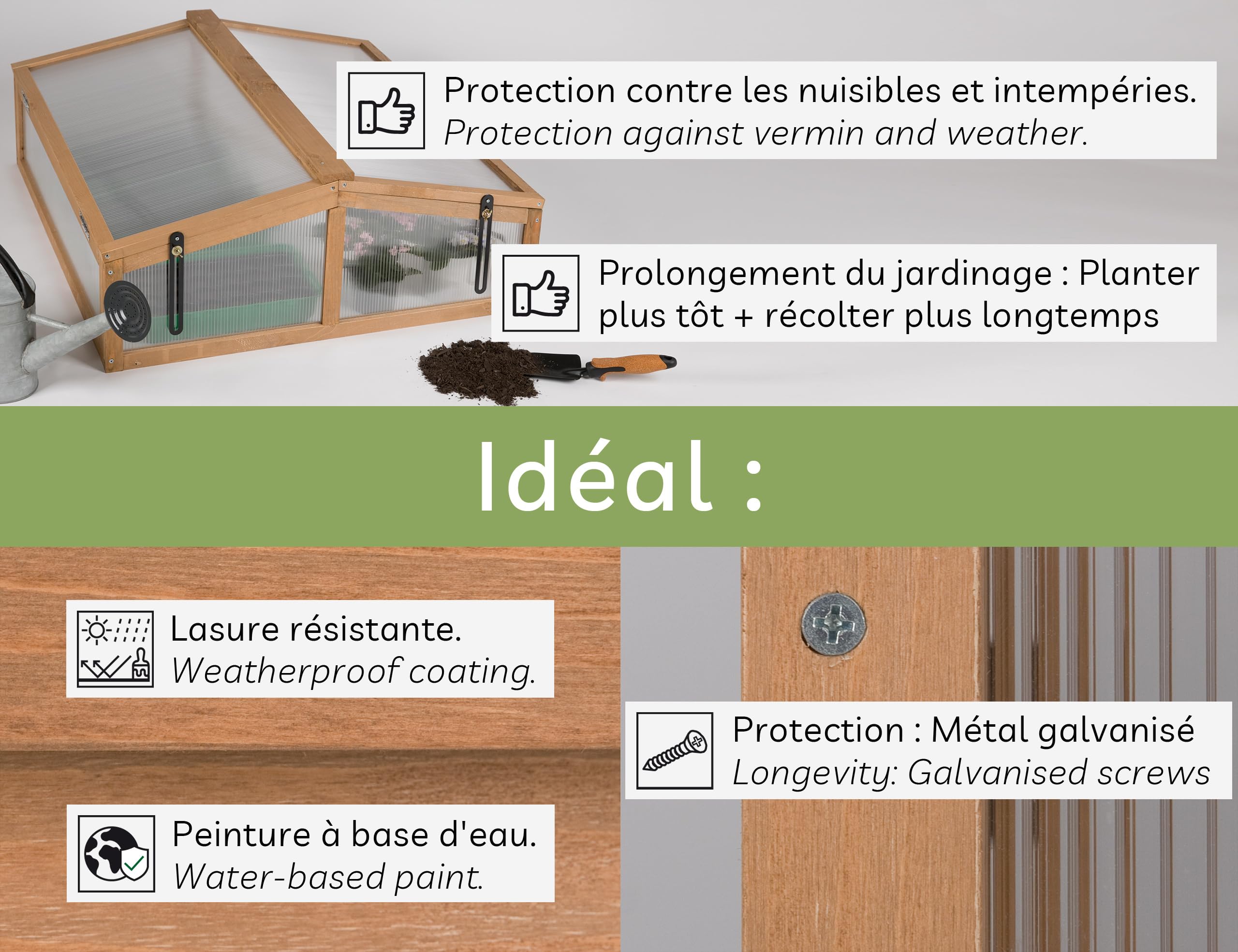 needs&wants® Kit de Petite Serre en Bois - Serre de Jardin, avec Couvercle Résistant aux Intempéries pour Jardin, Balcon, Extérieur, 90x82x32 cm, Polycarbonate, Brun Foncé