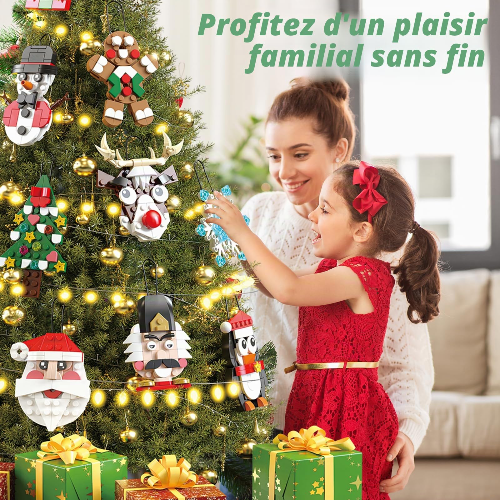 Calendrier de l’Avent 2025, Set de Blocs de Construction Décorations de Noël, 12 Pièces à Suspendre, Bonhomme de Neige et Renne, Cadeaux Jouets pour Enfants Filles et Garçons dès 6 Ans