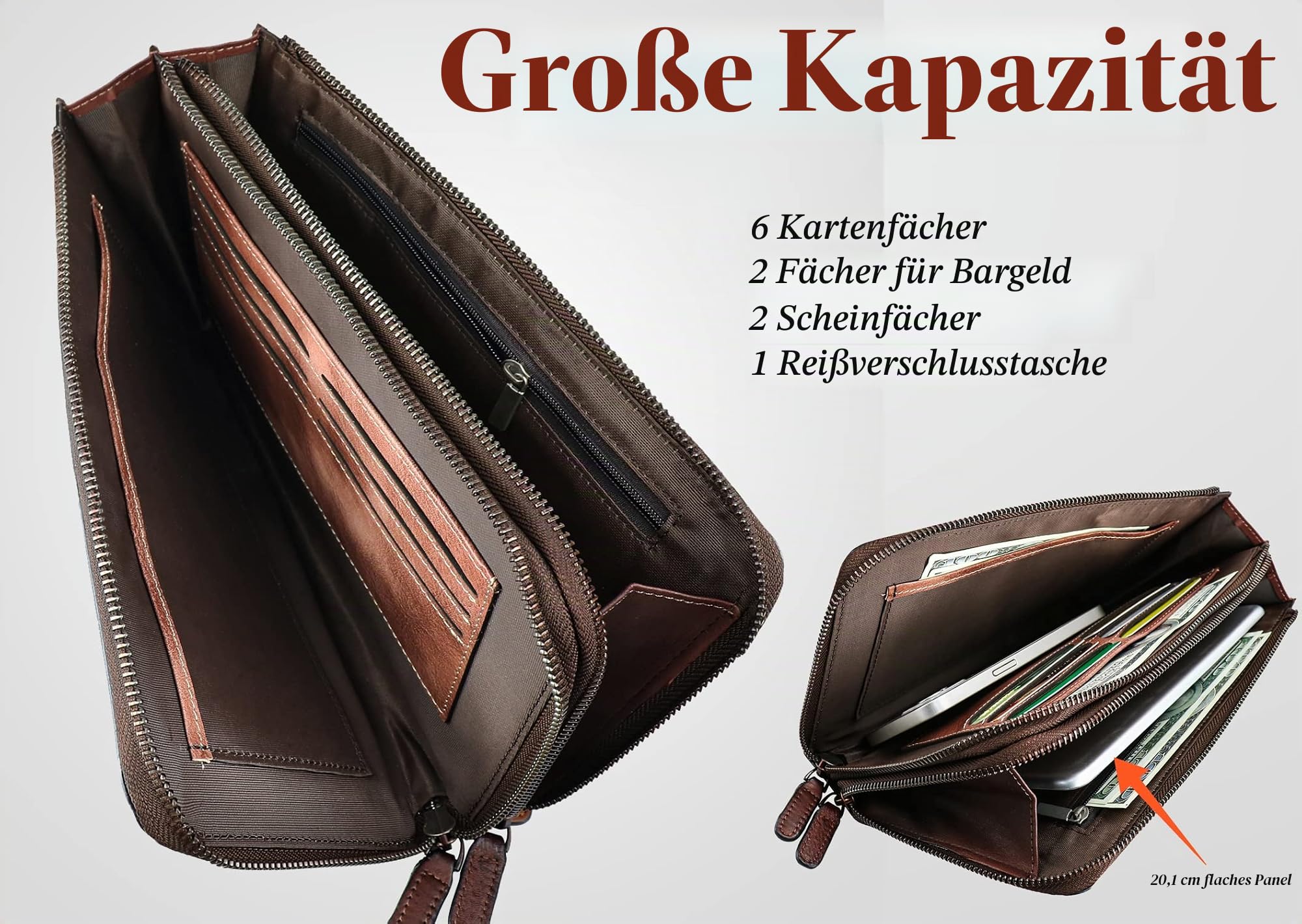 Herren Geldbörse Leder Wristlet Unterarmtasche Vintage Wristlet Business Handtasche Coin Money Pouch mit Mehreren Fächern