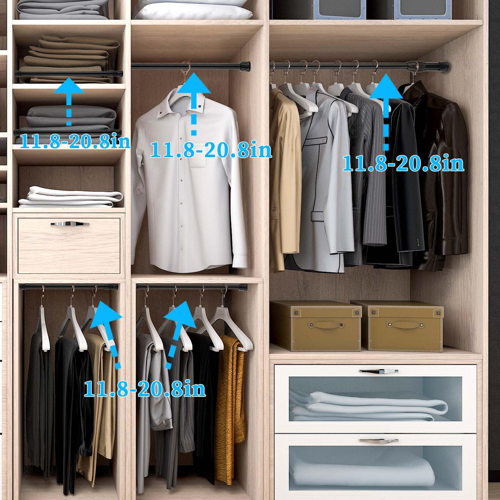 KALIONE 2 Stück Kleine Federspannstange 30 bis 40 CM, Schwarze Spannvorhangstange Ohne Bohren, Verstellbare Federvorhangstange für Garderobenstangen, Fenster, Schrank, Bücherregal
