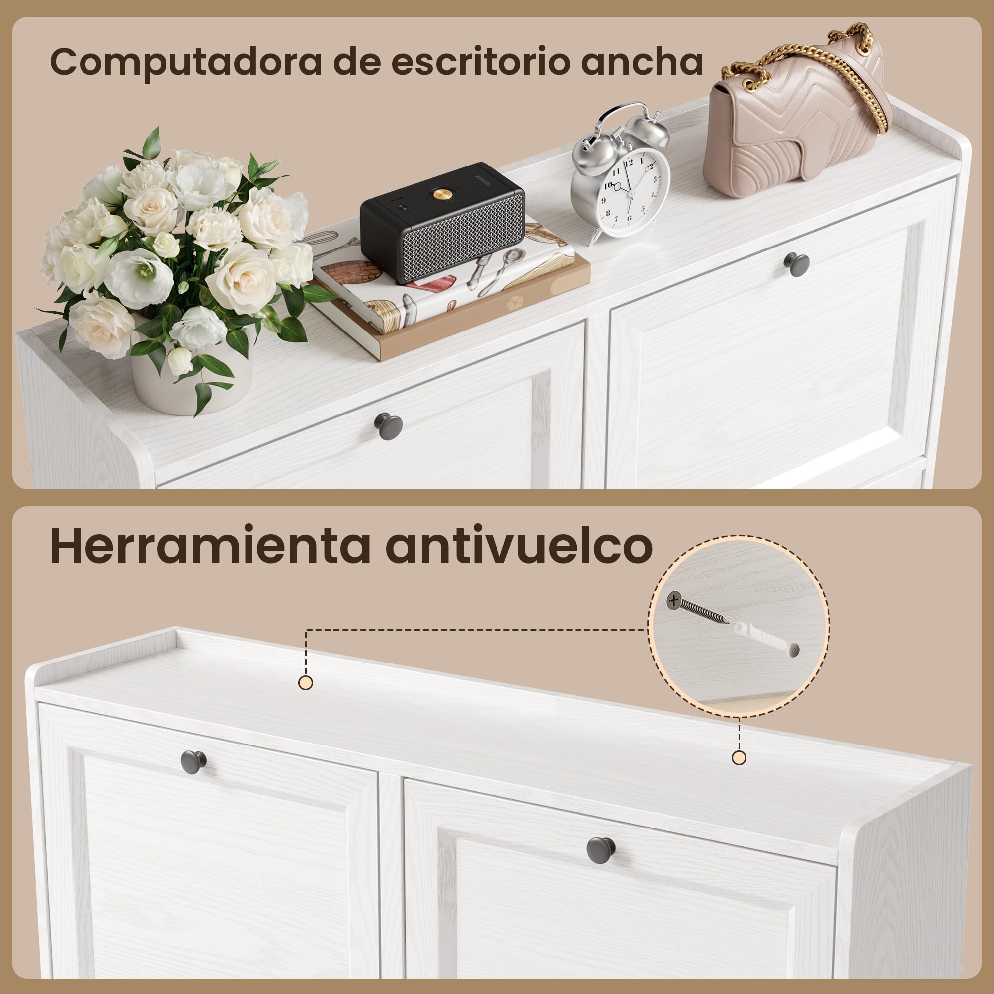 Bealife Zapatero Estrecho, Zapatero 4 Puertas para Entrada o Pasillo Abatibles y Estantes Ajustables para 16 Pares de Zapatos, 99.3x24x91 cm, Color Blanco