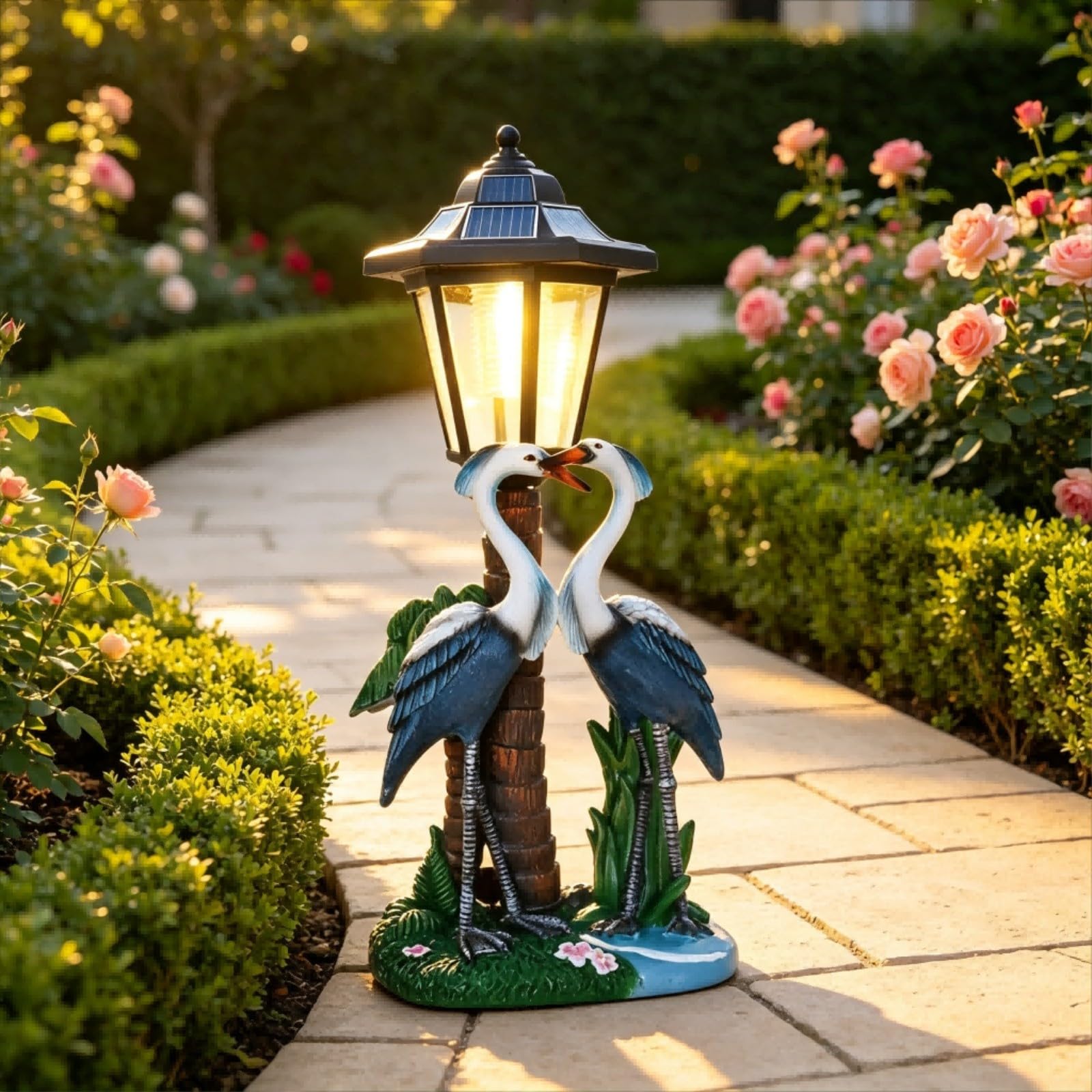 Statuetta a forma di uccellino solare impermeabile, statua in resina con luce notturna per giardino, prato, cortile, decorazione esterna