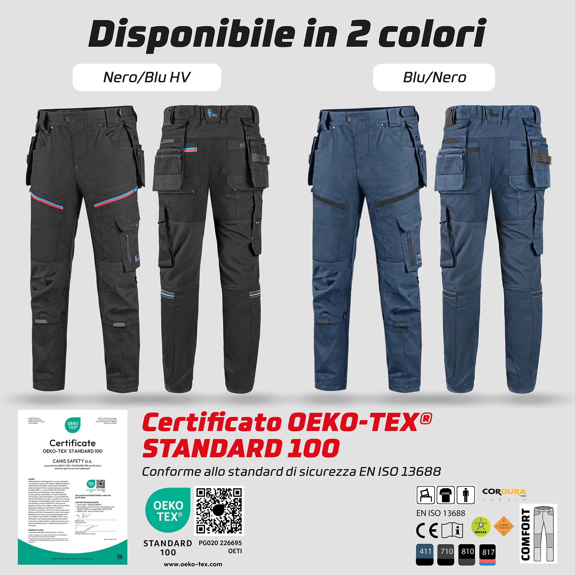 CXS® Pantaloni da Lavoro da Uomo in Cordura® Elasticizzati - Abbigliamento da Lavoro Resistente Stile Cargo con Tasche Laterali e Porta Ginocchiere, Ideali per Cantiere, Officina e lavori tecnic