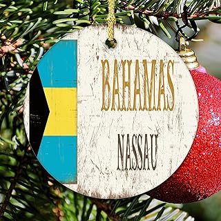 Bahamas Capital City Nassau Christmas Ceramic Ornament Country Souvenir Vintage Rustic Ornament Xmas Present Xmas Tree Decorations Flat Circle Ceramic Ornament 3 Inch