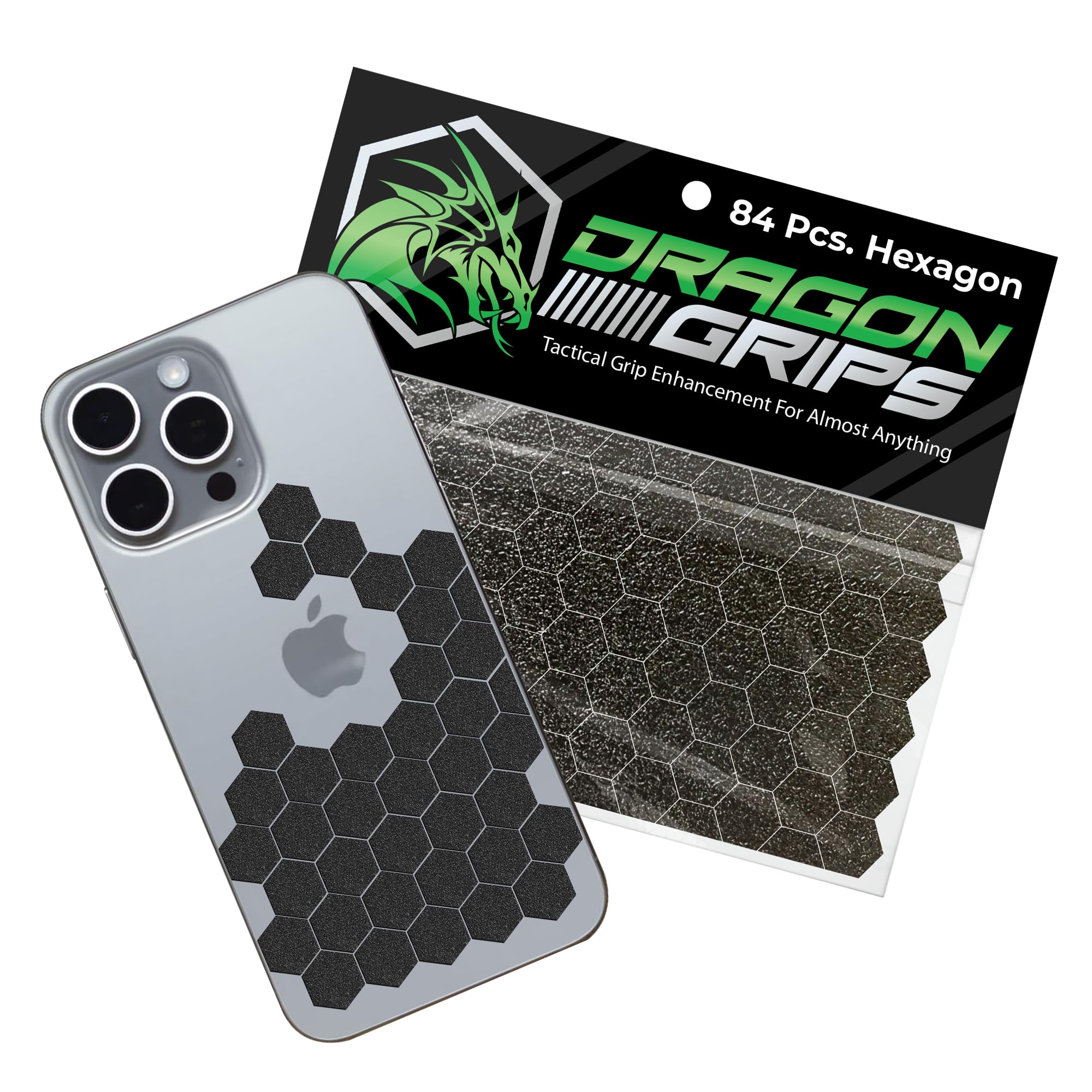 Dragon Grips Black Rubber Grip Tape, 84pc Hexagon Grip Stickers | Pre-Cut Non-Slip Textured Stickers, Multipurpose for Phone Cases, Controllers, Guns,