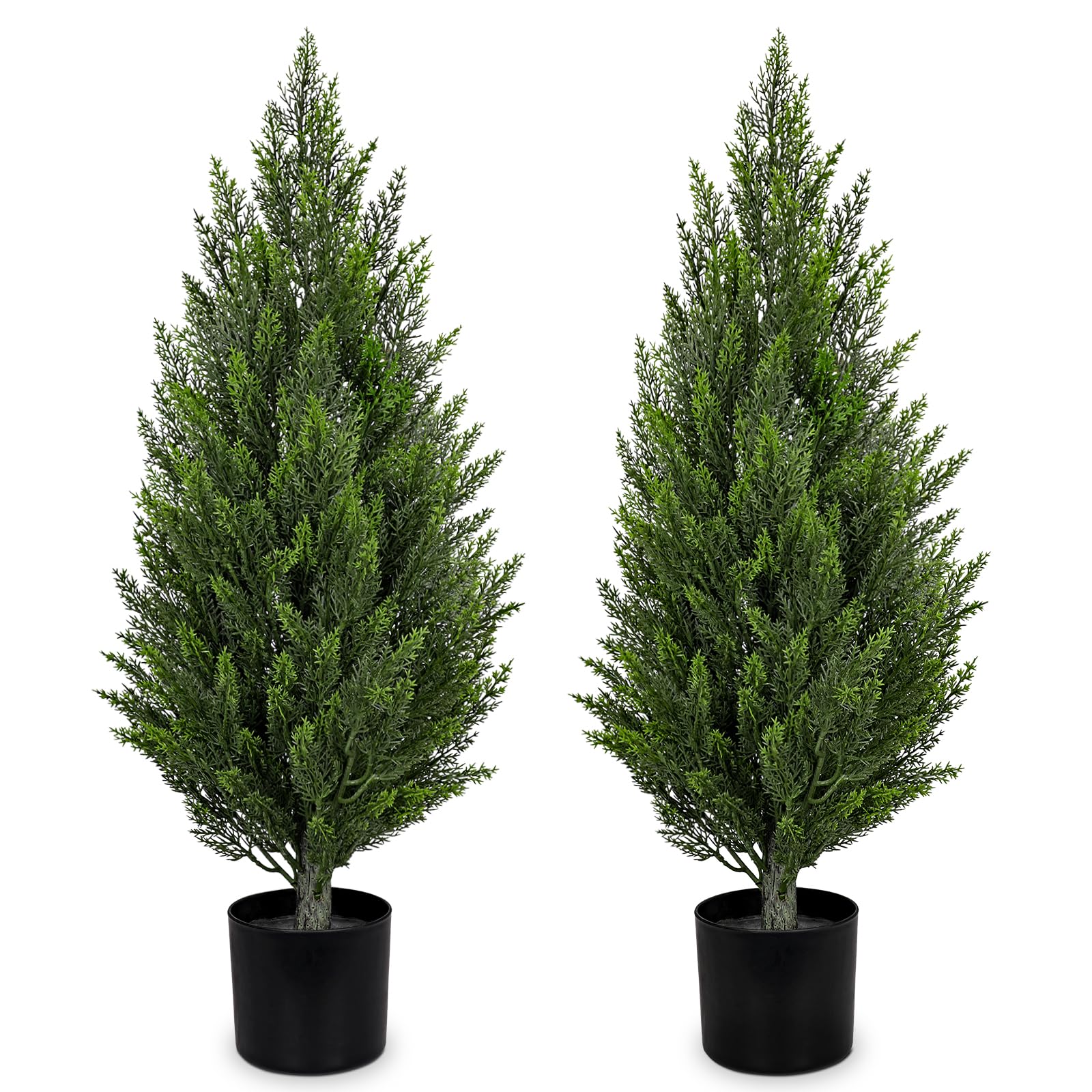 briful 3ft artificial cedar topiary trees set of 2, uv resistant faux cypress plants in pot for front door porch entryway, indoor outdoor decorative greenery, fake shrubs for home patio decor