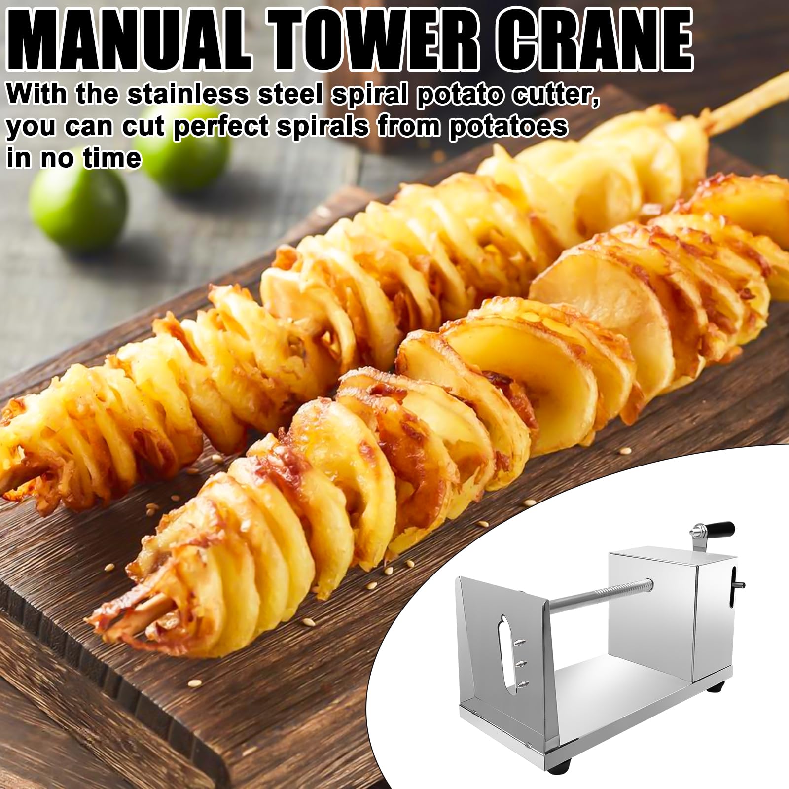 GBKDQQ Affettatrice a spirale per patate, in acciaio inox, con 50 spiedini di bambù, per frutta, patate, chip Tornado