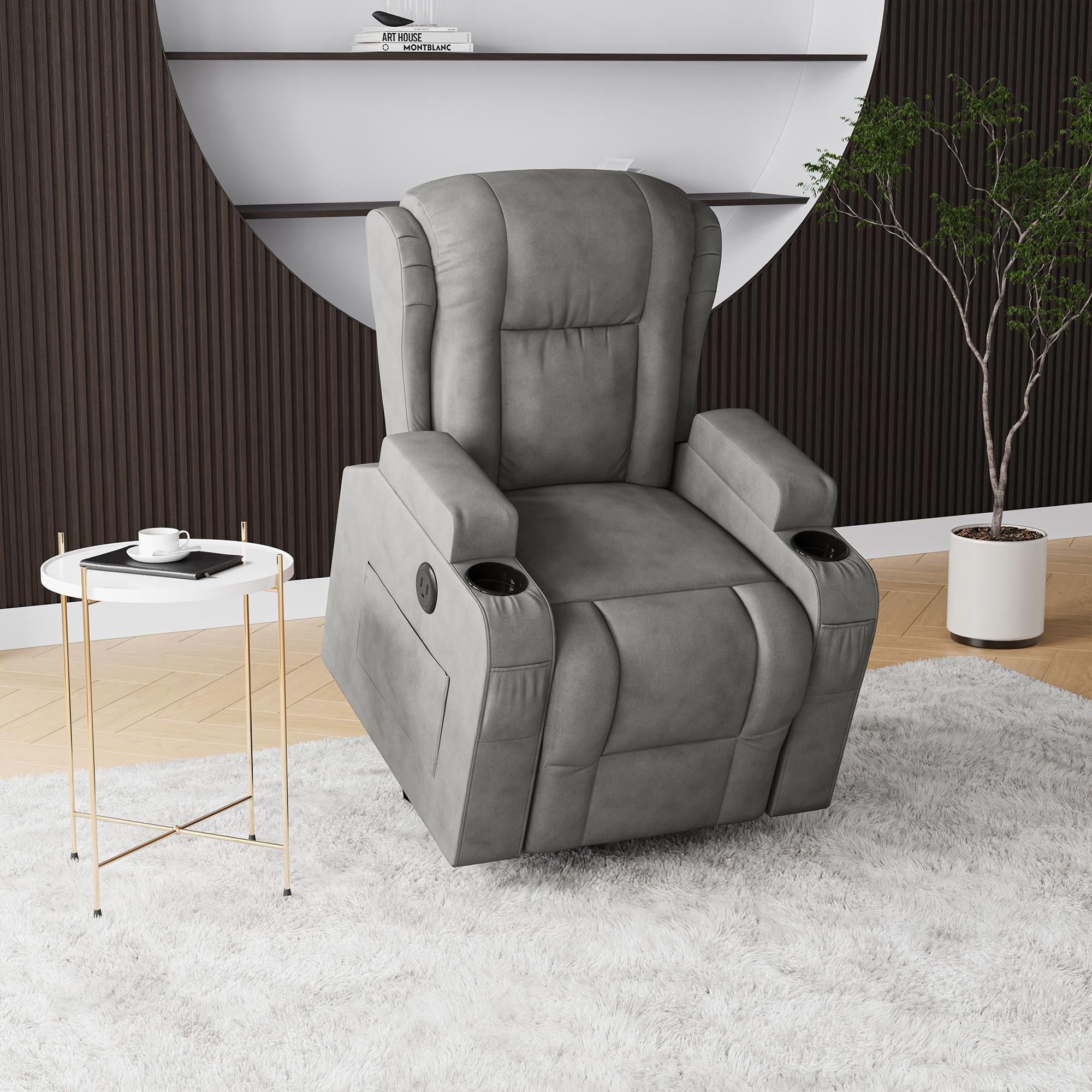Fauteuil Releveur Électrique,8 Points de Massage Vibrants,Fonction de Chauffage et Chargement USB,Fauteuil Relax Electrique avec Dossier Inclinable 160° et Porte-Gobelet, Gris