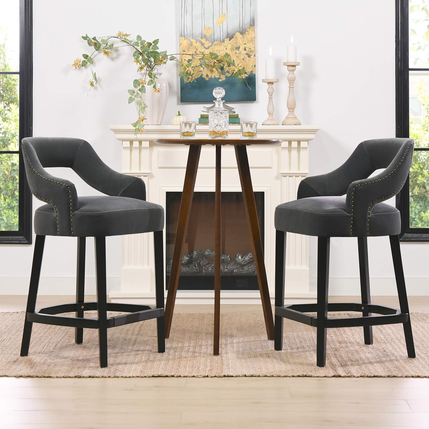 Black Friday - 60% OFF Jennifer Taylor Home Elsie 26” Art Deco Counter Height Bar Stool (Set of 2), Steel Gray Performance Velvet