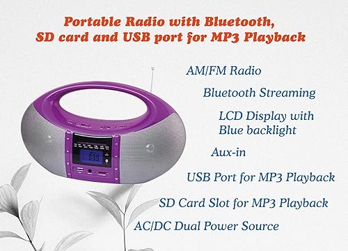 Miniatura 8 de HANNLOMAX HX-506R Radio AMFM portátil, Bluetooth, ranura USBSD para reproducción de MP3, entrada auxiliar, fuente de alimentación dual ACDC (blanco)