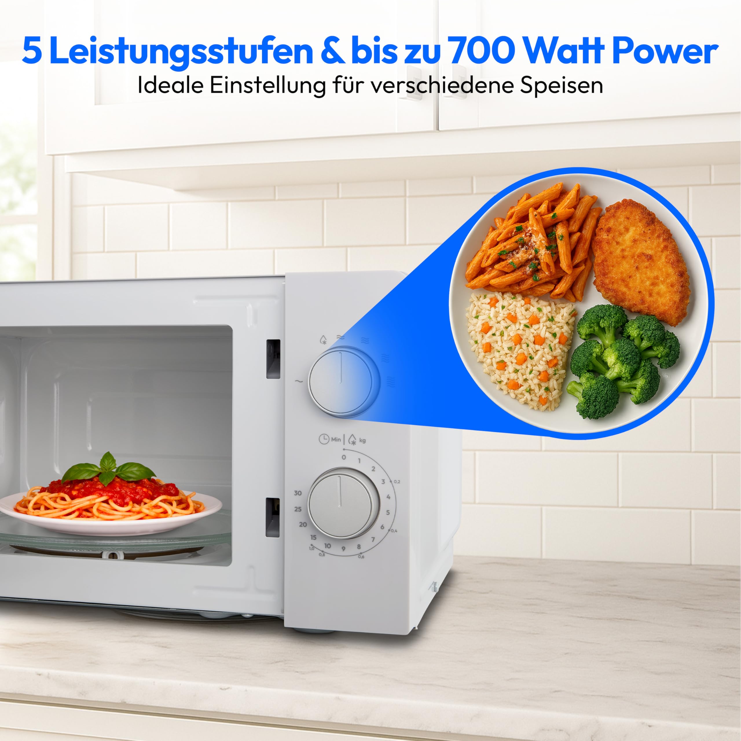 MEDION Mikrowelle klein (17 Liter, 700 Watt kompakt und platzsparend, 5 Mikrowellenstufen, Auftaufunktion, Timerfunktion, MD12211) light grau [MODELL 2025]