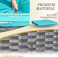 Vista 4 de Flamaker - Juego de muebles de mimbre para patio al aire libre, juego de bistró moderno con silla de ratán y mesa de café para jardín (Azul)