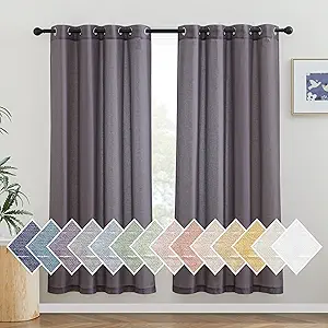 NICETOWN Semi Sheer Linen Blend Curtains, Grommet Solid Curtain Privacy with Light Filtering Flax Texture Window Drapes for Bedroom/Living Room, W52 x L72, Purple Brown, 2 Panels