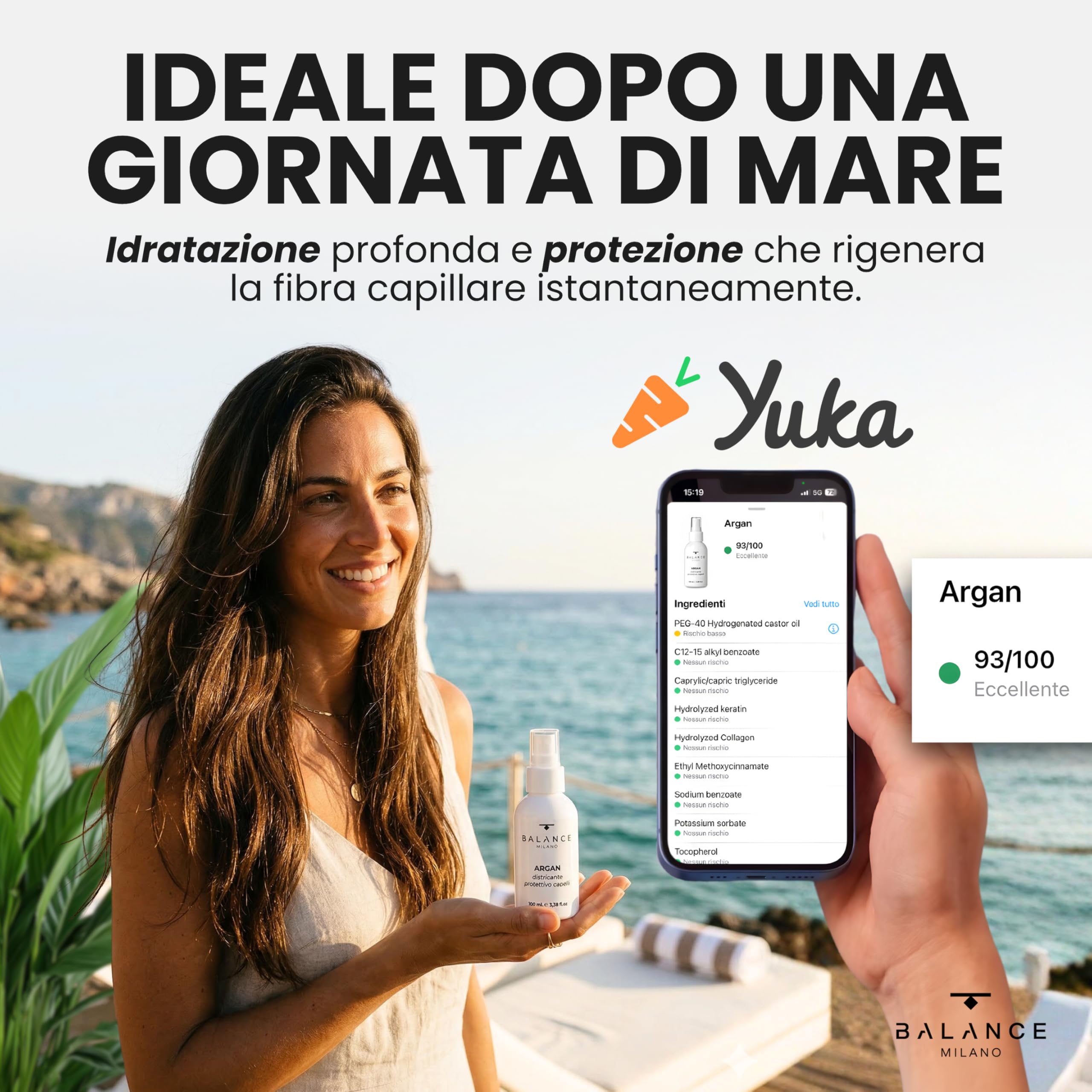 BALANCE MILANO - Spray Districante Capelli Senza Risciacquo con Olio di Argan - 100ml - Made in Italy - Protegge da Raggi UV e Calore - Nutre e Idrata - Protezione Solare Capelli