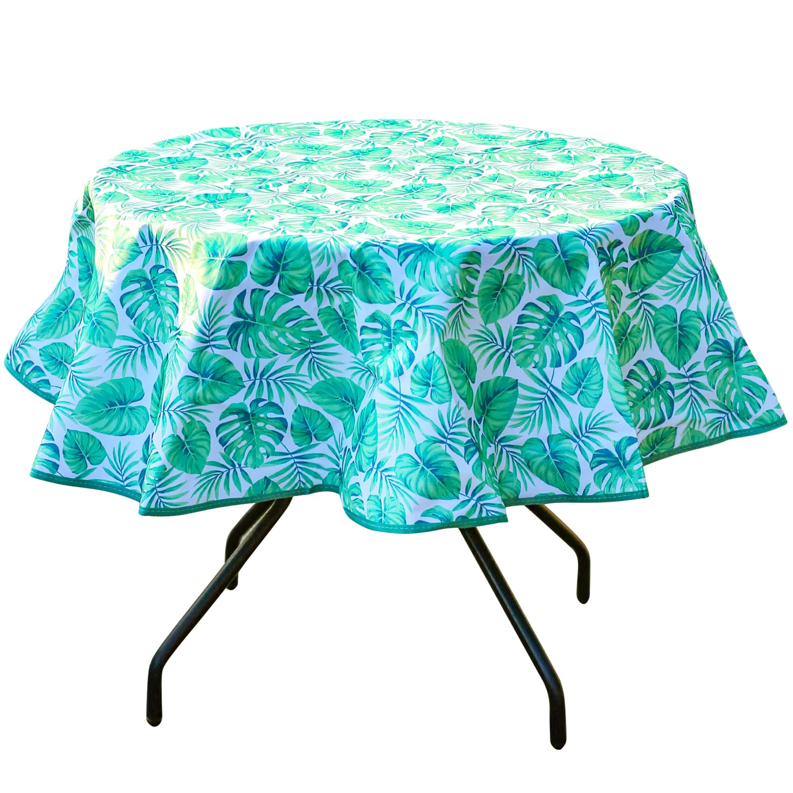 SIRUITON Heavy Duty Vinyl Tablecloth, Waterproof and Oil-Proof Machine Washable Spillproof Table Cloth, with Umbrella Hole and Zipper for Indoor and Outdoor Events (60" Round,Green)
