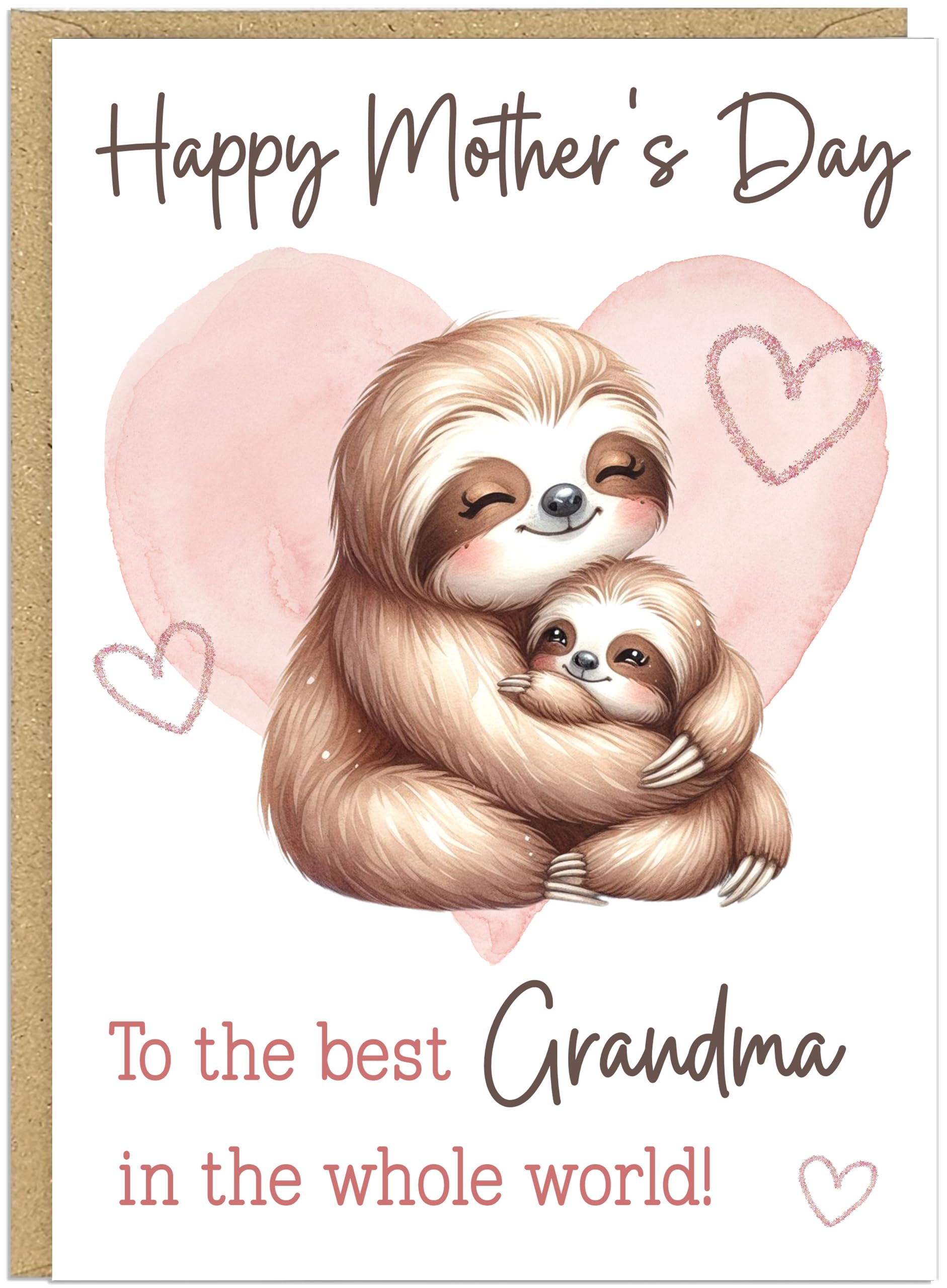 Personalised Happy Mother's Day Greeting Cards Custom Own Name For Mummy Mum Grandma Nanny Nan Best in World Cute Heart Animal Designs in A5 (Sloths) โ image 1