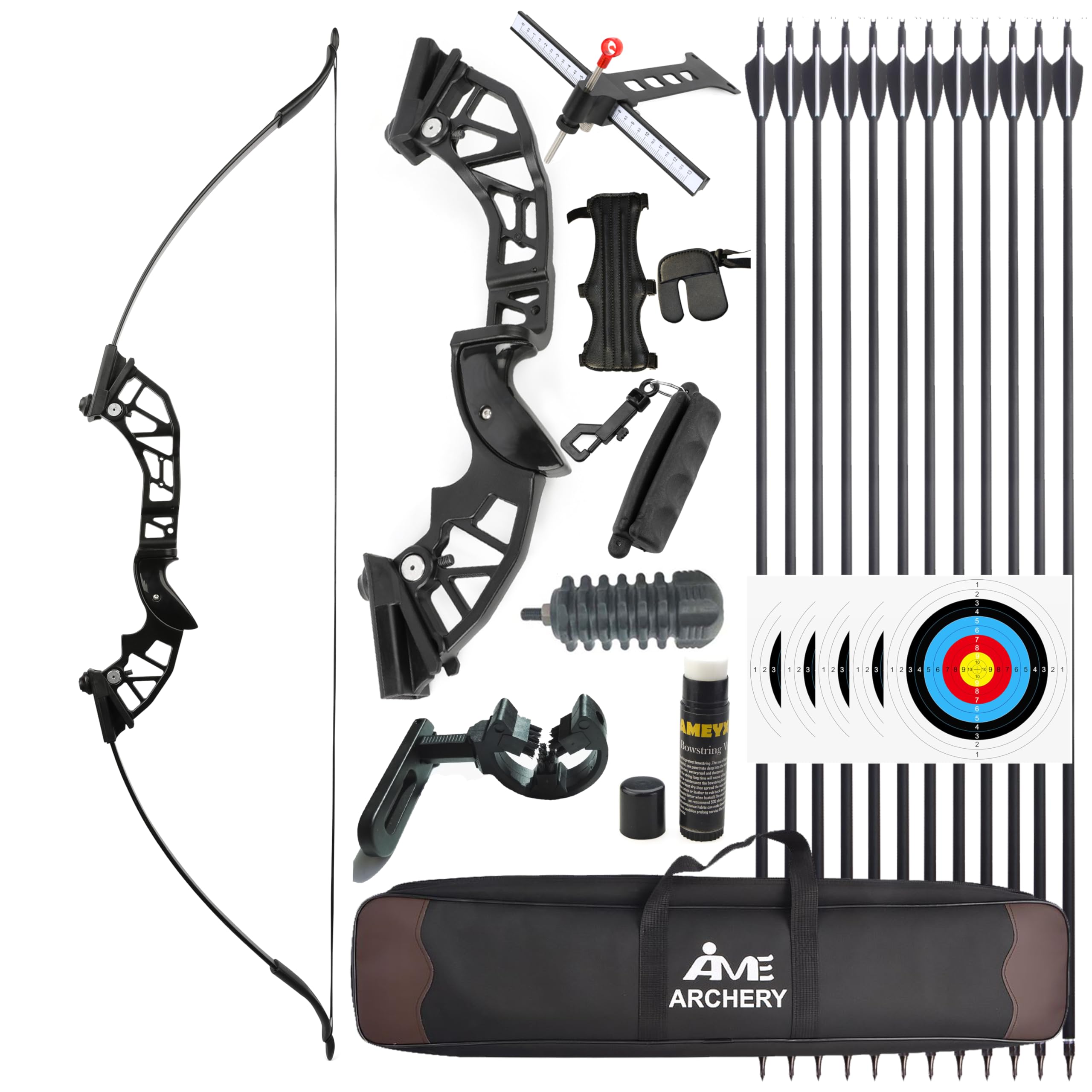 Set arco ricurvo smontabile per tiro con l'arco 30-53 libbre Peso di trazione regolabile Kit arco da caccia e frecce Tiro al bersaglio Arco lungo