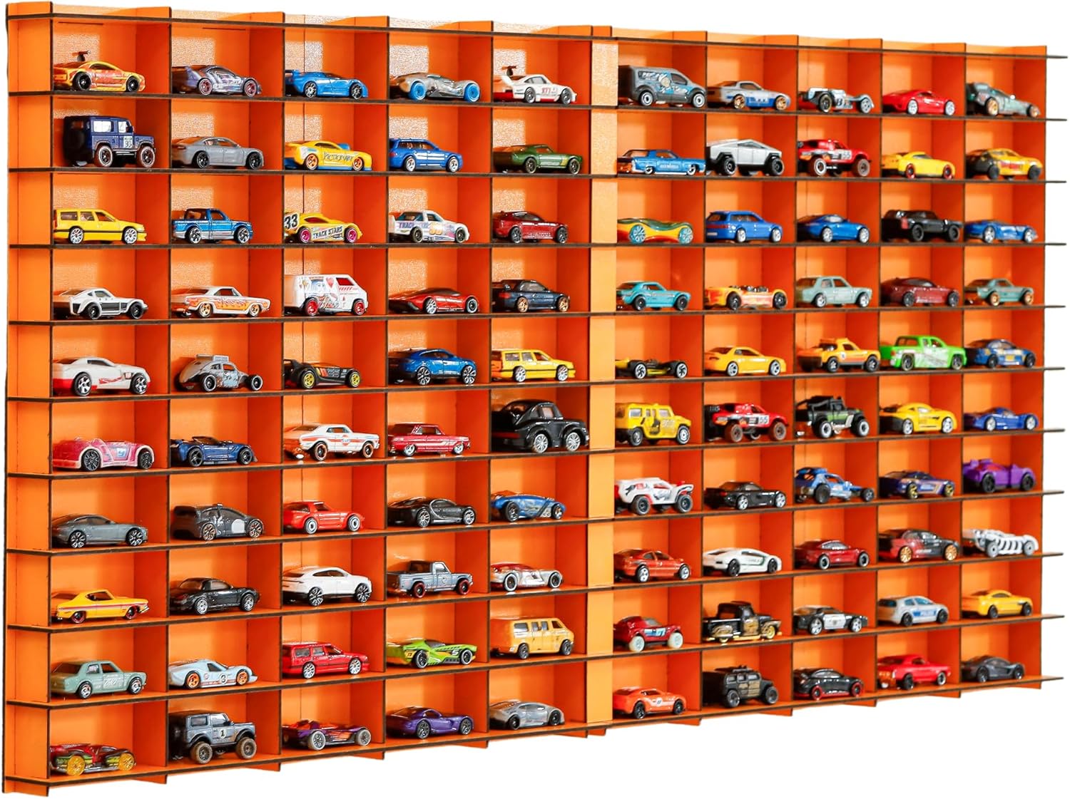 100 Car 1/64 Model Car Display Case, Toy Car Storage Organizer, Cars Storage Showcase ,Wall Mounted & Durable Die-Cast Car Storage Organizer with Handle for 1:64 Scale Vehicles , (Orange)