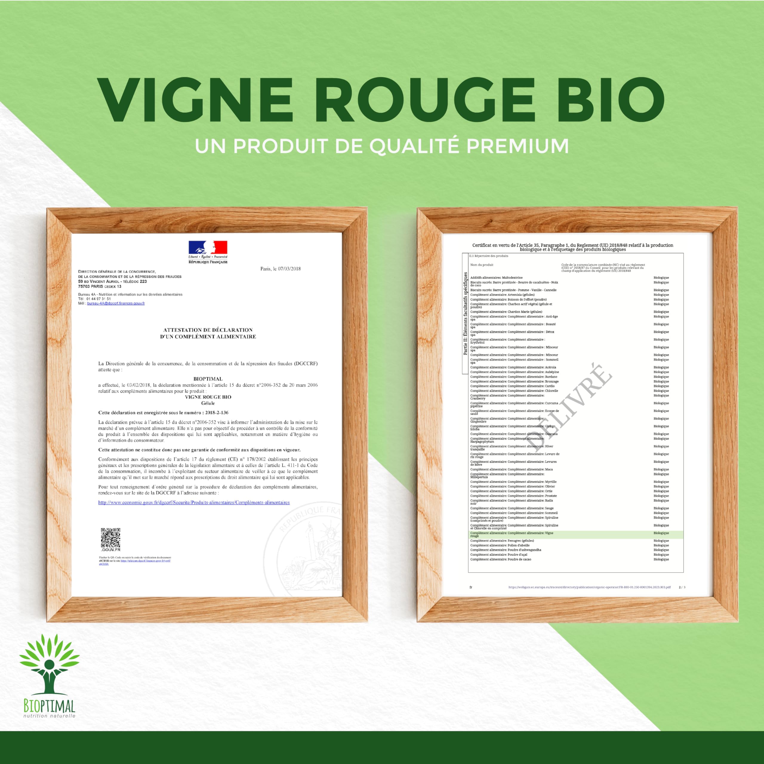 Vigne rouge Bio - Complément alimentaire Bioptimal - Jambes Lourdes Peau Saine Circulation Sanguine Hémorroïdes - 300 mg de Feuille de Vigne x gélule - Made in France - Certifié Ecocert - 200 gélules