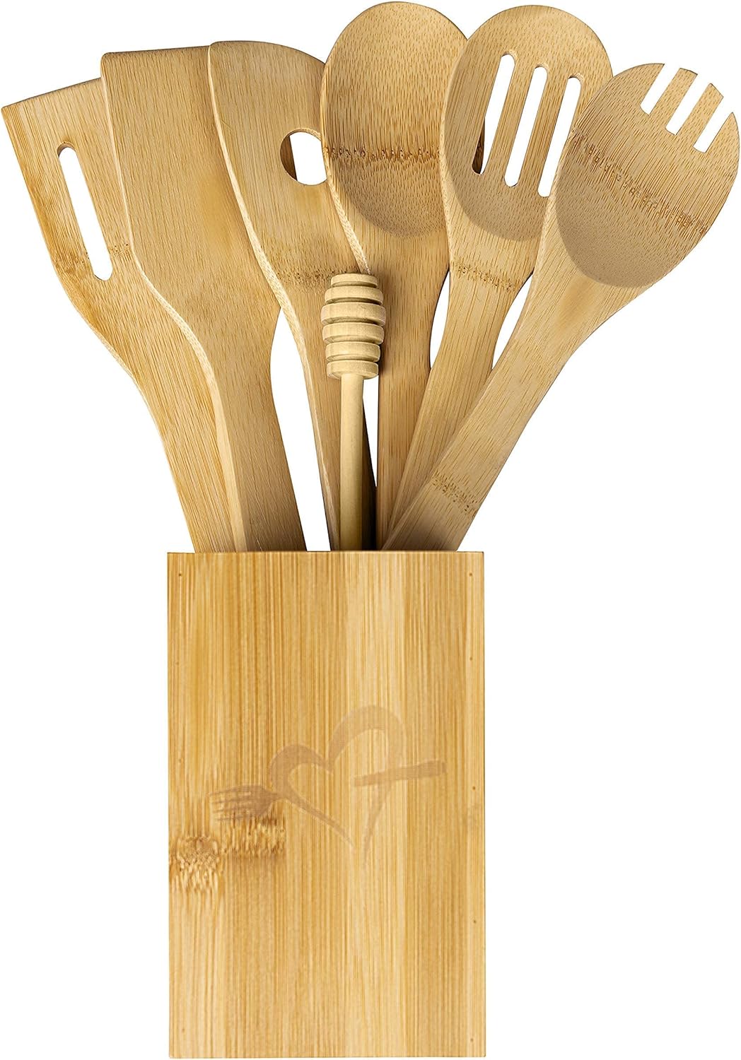 IGA Organic Bamboo Cooking Utensils Set Spoons, Spatulas With Holder For High Heat Resistant In Nonstick Pots, Pans & Cast Irons Skillets (8-Piece Set) Great Gift Idea For Everyday Use IGA Organic Bamboo Cooking Utensils Set Spoons, Spatulas With Holder For High Heat Resistant In Nonstick Pots, Pans & Cast Irons Skillets (8-Piece Set) Great Gift Idea For Everyday Use