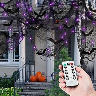 24 Pcs Halloween Hanging Bats with LED Lights and Halloween Creepy Cloth Decoration Flying Realistic Fake Spooky Black Bats with Cute Glowing Eye Stickers and LED Lights for Party Decor