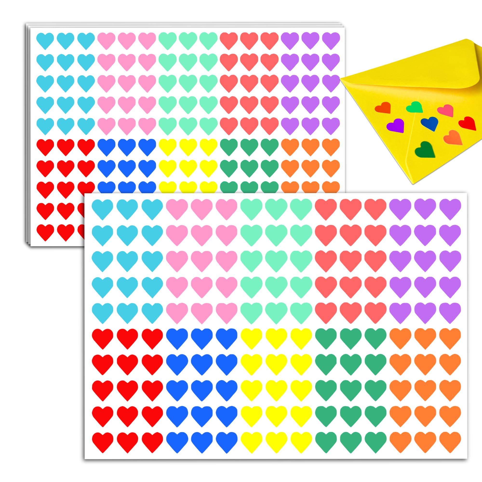 3000 Pieces, 12mm - Coloured Heart Stickers, Sticky Labels - 10 Colours