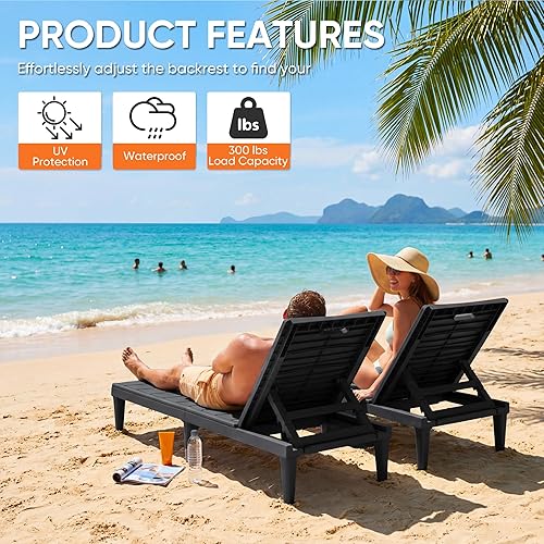 Vista 6 de Homall Patio Chaise Lounge Chairs Set of 2, Outdoor Lightweight Lounge Chairs, 5 Position Adjustments Backrest for Outside Pool, Garden, Patio and