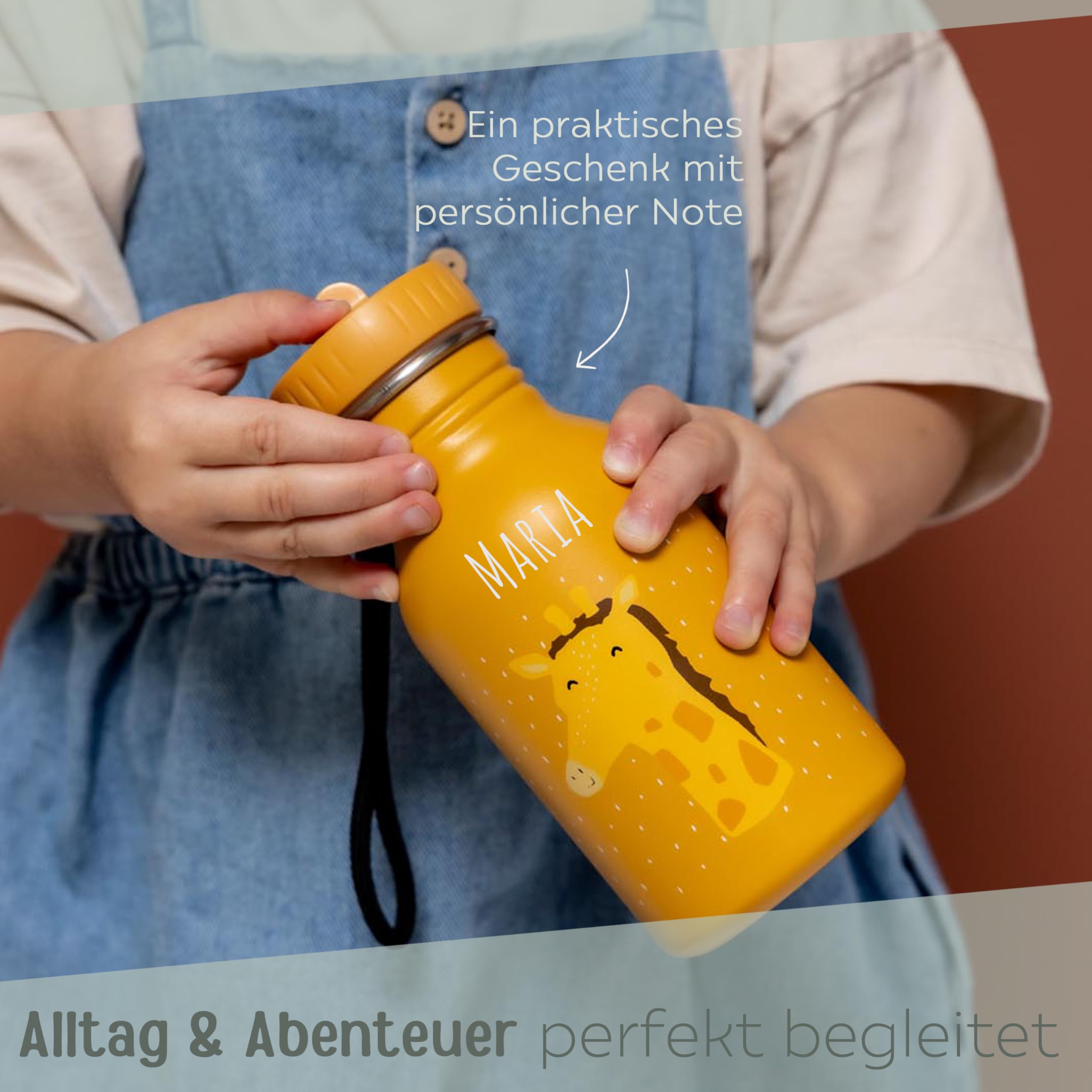 wunderwunsch Trinkflasche optional personalisiert für Kinder, Flasche personalisiert, Babyflasche, Kindertrinkflasche, Trixie Flasche mit individuellem Namen (Giraffe, 350ml)
