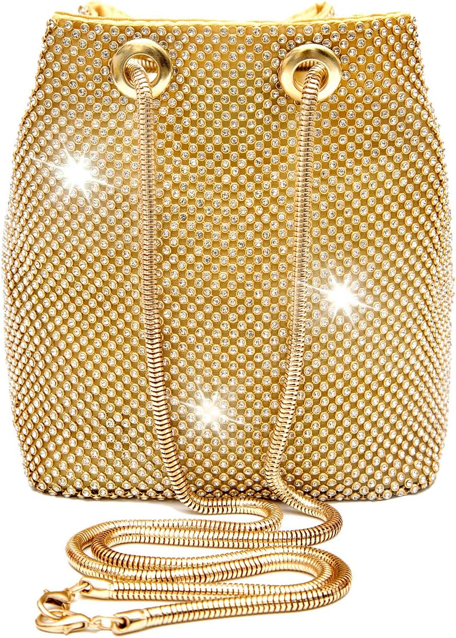 Vgift Luxury Full Rhinestone Bucket Bag, Bling Evening Bag Purse for Women