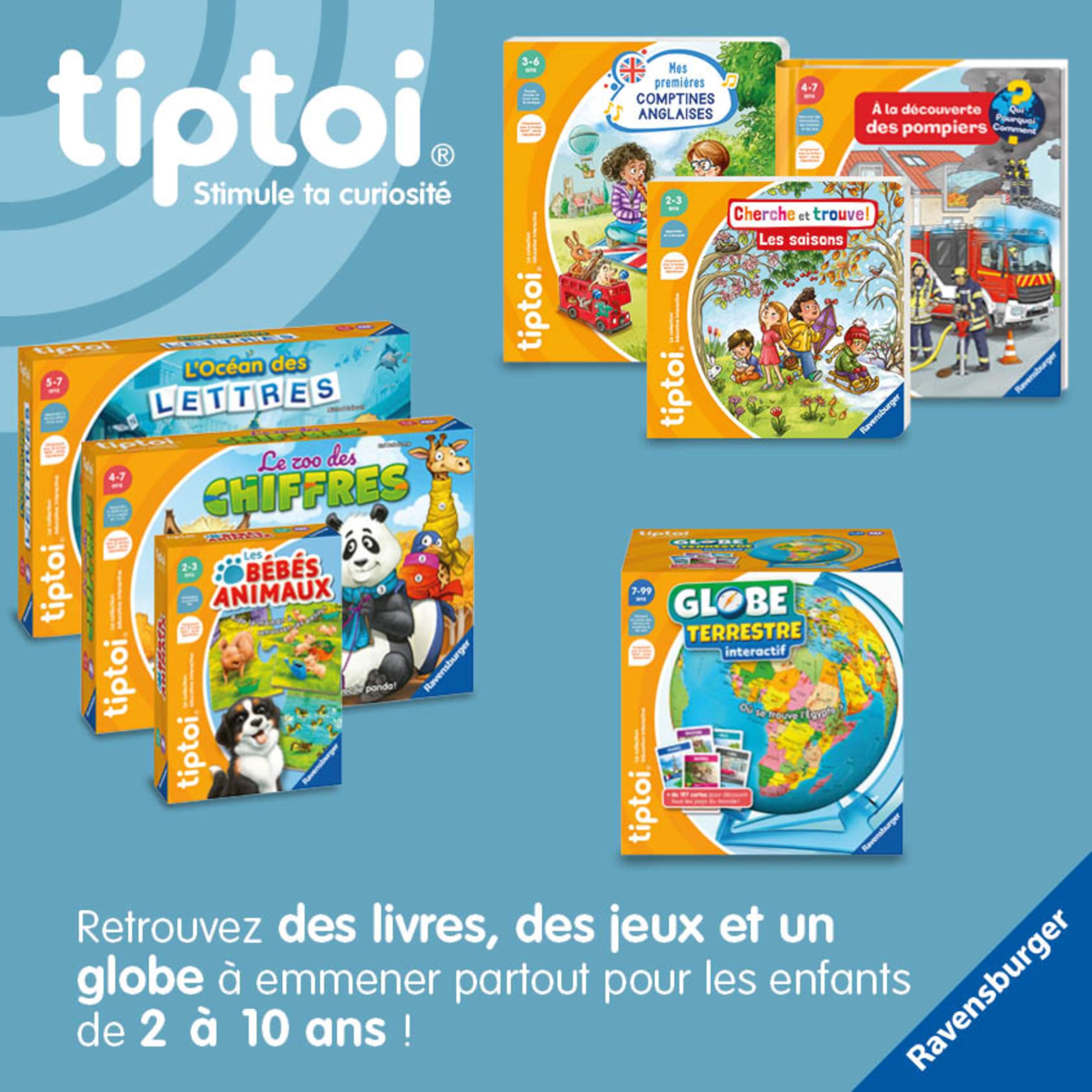 Ravensburger tiptoi Globe Interactif – Jeu Éducatif Enfant Sans Écran – Apprendre la Géographie et le Monde – 200 Cartes – Dès 7 Ans – Lecteur tiptoi Vendu Séparément – Version Française
