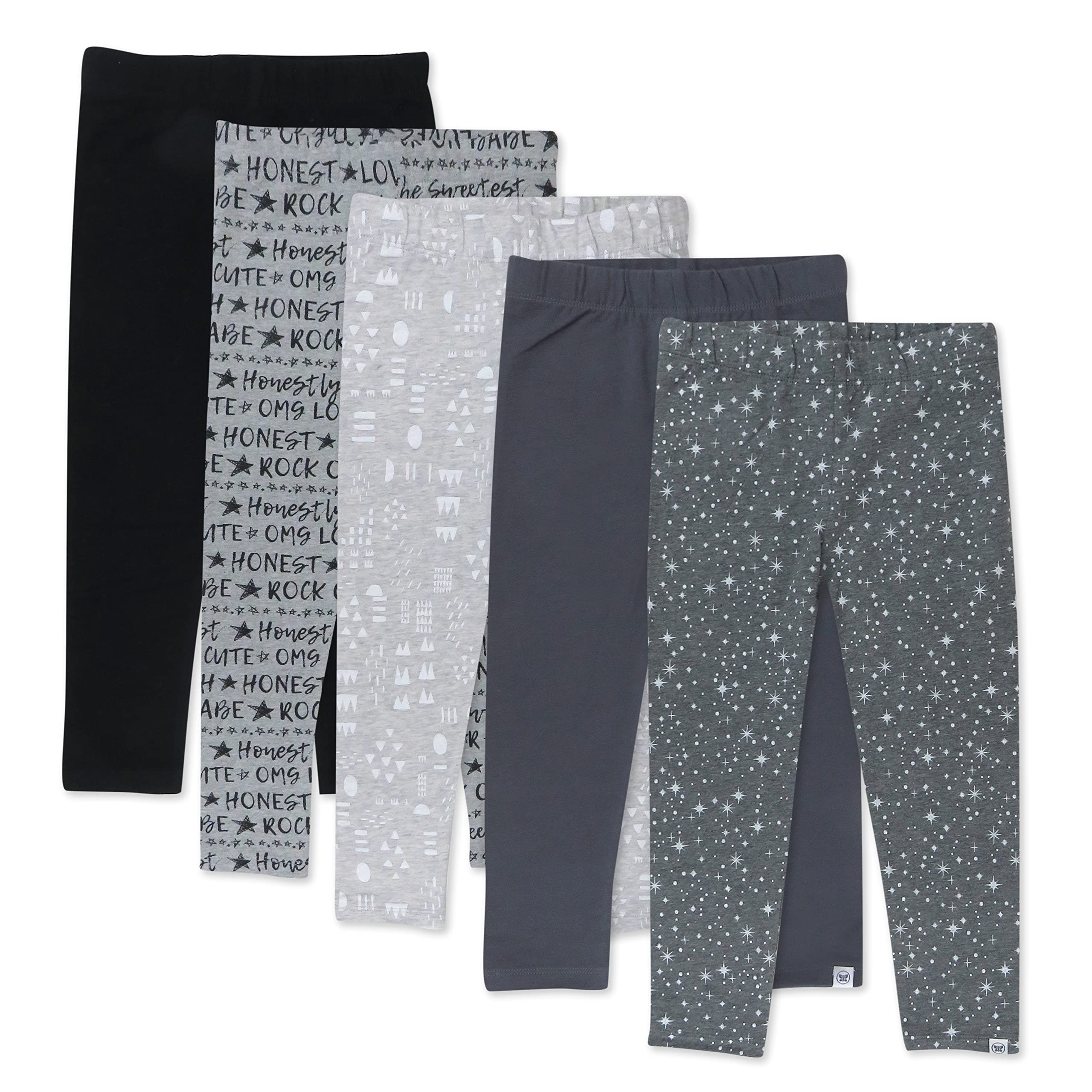HonestBaby Dziewczęce wielopak legginsy skinny, rozkloszowane i bojówki, bawełna organiczna, dla niemowląt, małych dzieci, wzór Play, 3T (5 sztuk)