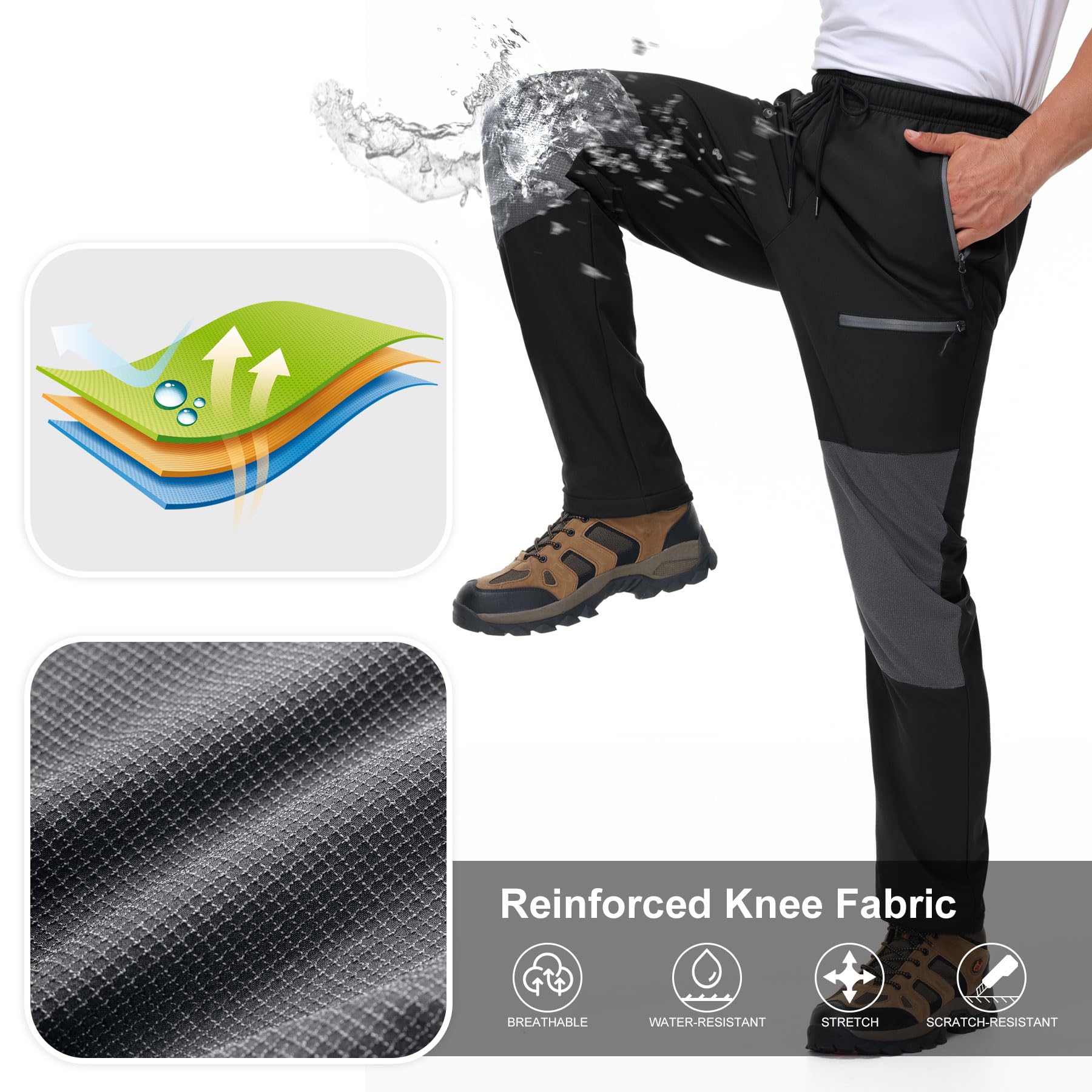 MOCOLY Pantaloni Trekking Invernali Uomo Pantaloni Sci Alpinismo Felpati Termico Pantalone Neve Caldi Pantaloni Cargo Imbottiti Invernale Antistrappo per Caccia Montagna Snowboard MTB Golf Lavoro