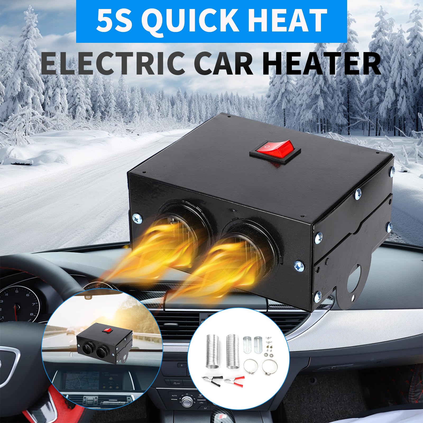 Réchauffeur De Voiture 12V 50W - 3 Sorties D'air, Chauffage Rapide, Faible Bruit - Dégivrage Et Réchauffage Hiver