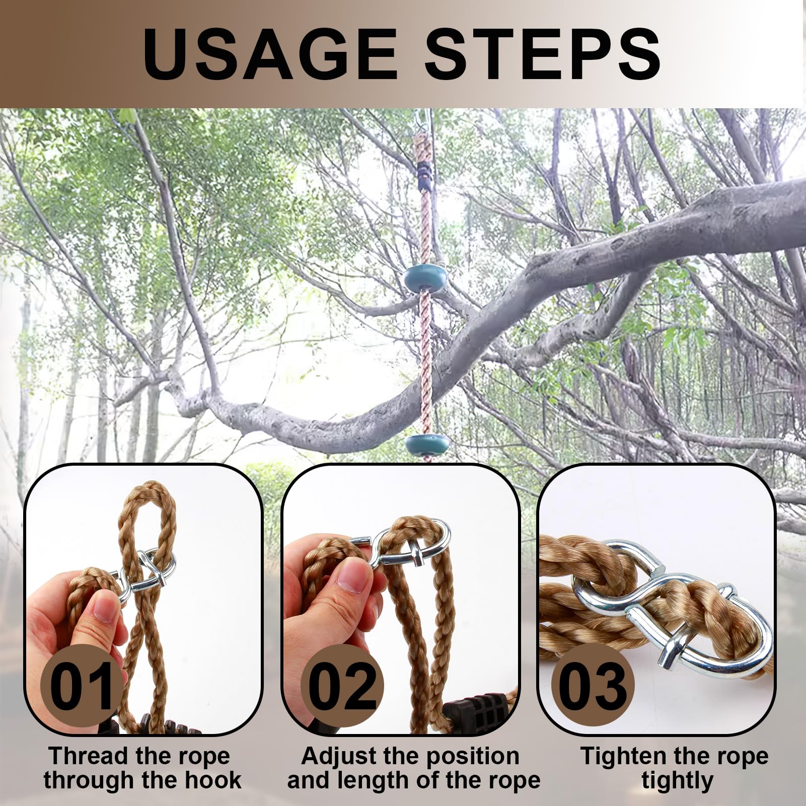 Cinghie Per Altalena E Amaca Con Moschettone | Kit Sospensione Regolabile Per Albero - Fino A 454kg - Foto 2