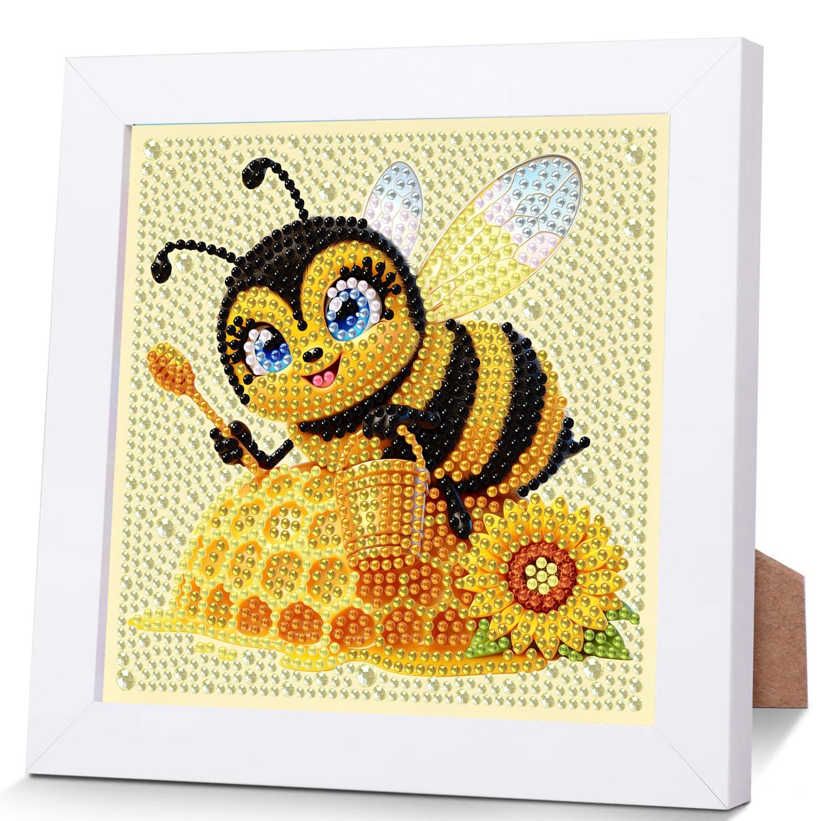 Bee Diamond Art Painting Kits for Kids with Frame Ages 4-8-12 (7x7 inch)